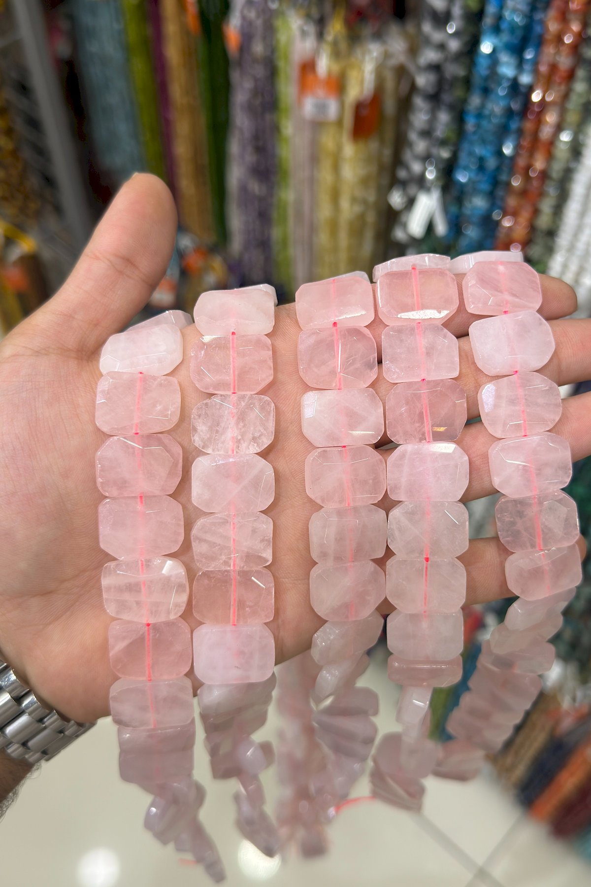 Pembe Kuvars Taşı Yassı Dikdörtgen Kesim 20x15mm Doğal Taş Dizi