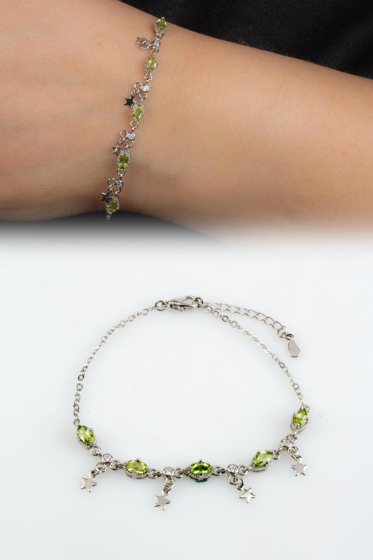 Peridot Doğal Taş Zincir Bileklik
