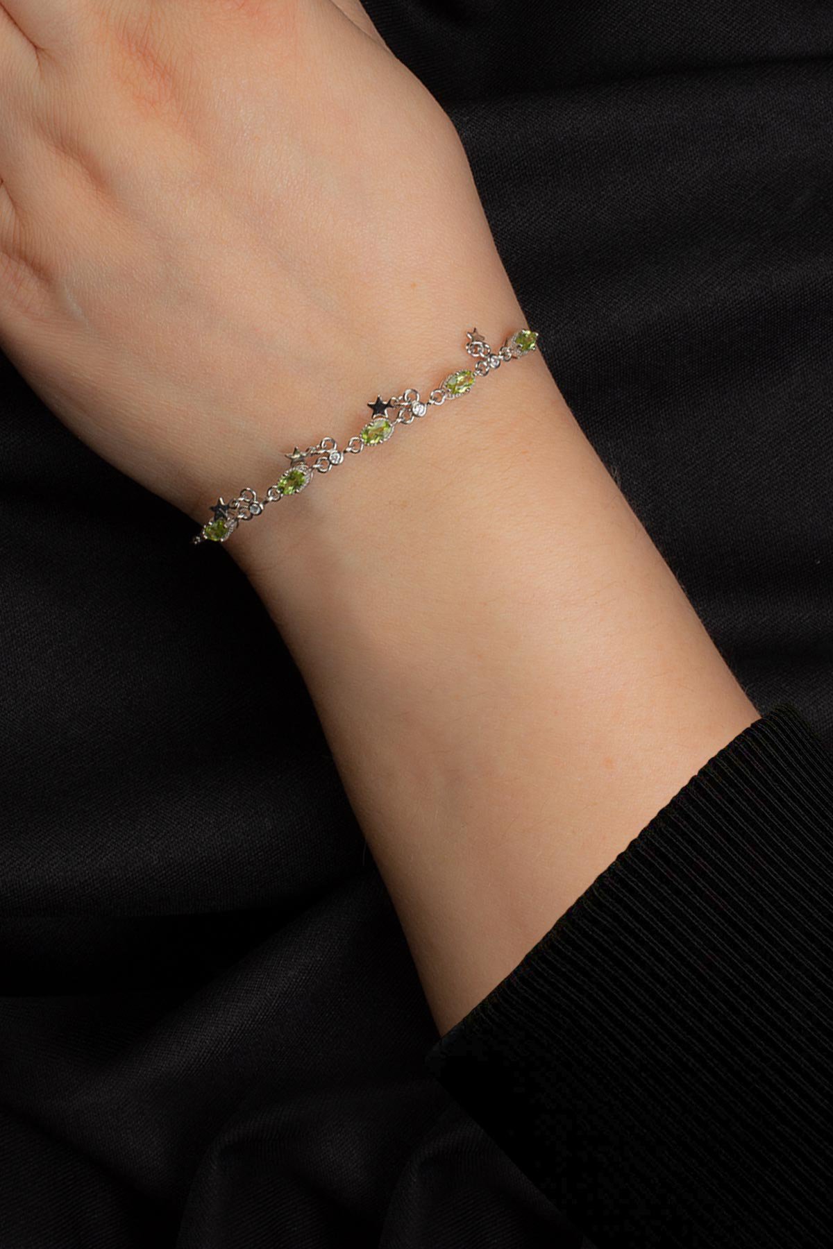 Peridot Doğal Taş Zincir Bileklik