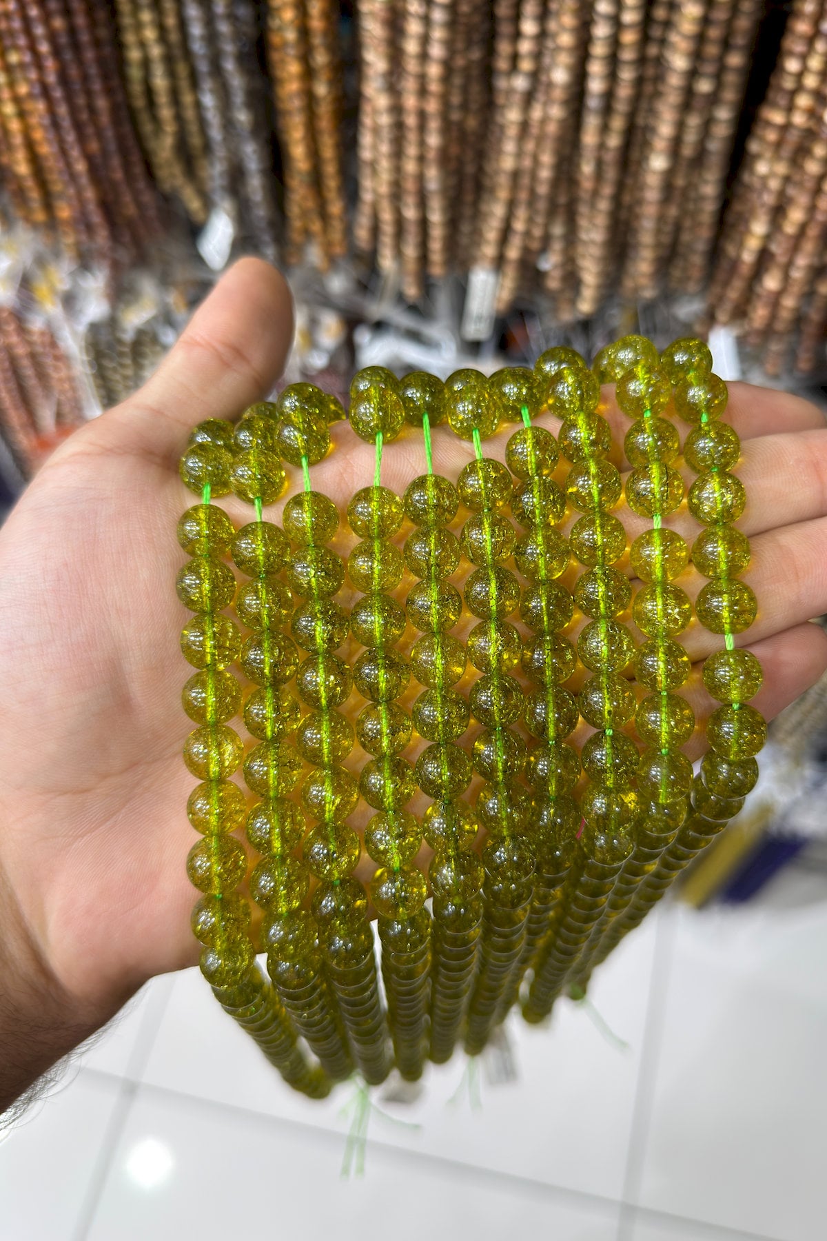 Peridot Natural Stone Shiny Globe Cut 10mm String Of Beads