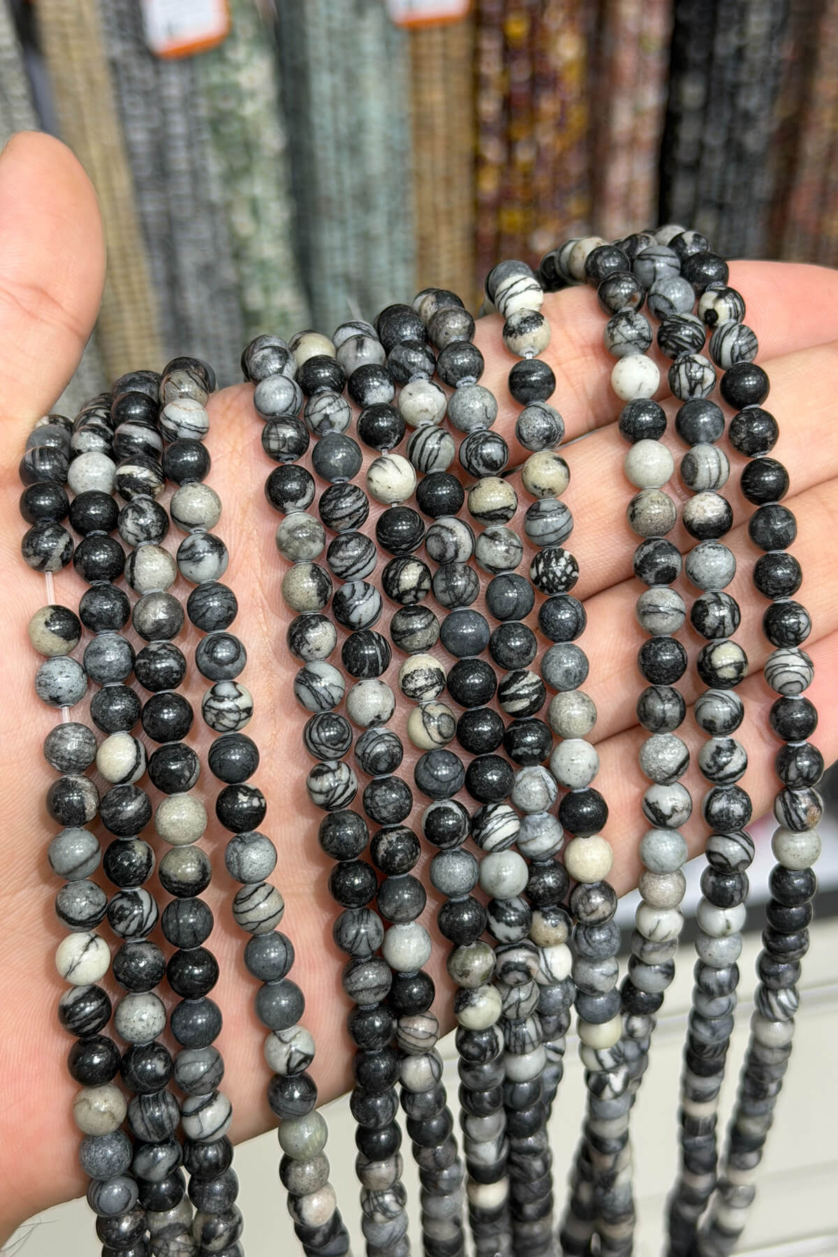 Picasso Jasper Taşı Küre Kesim Parlak 6mm Doğal Taş Dizi [AA]