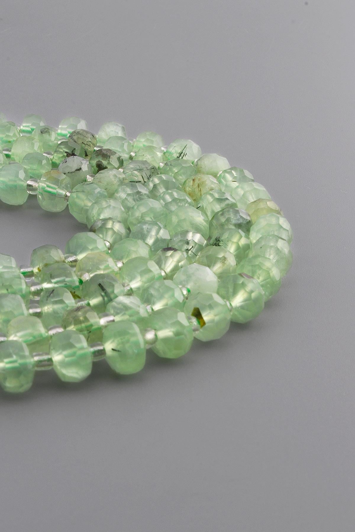 Prehnite Natural Stone Shiny Green Dore Facet Cut 8x6mm String Of Beads