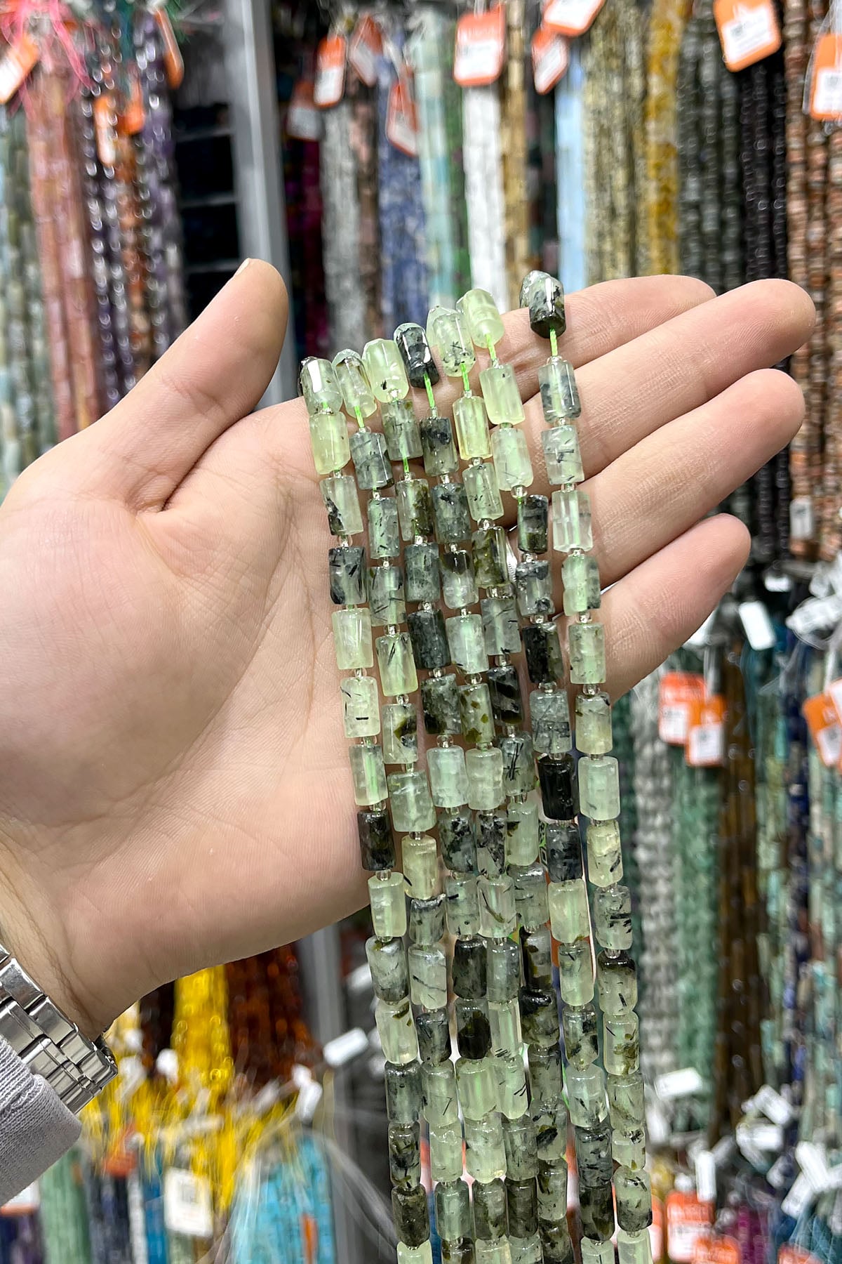 Prehnit Taşı Silindir Kesim 7x12mm Doğal Taş Dizi