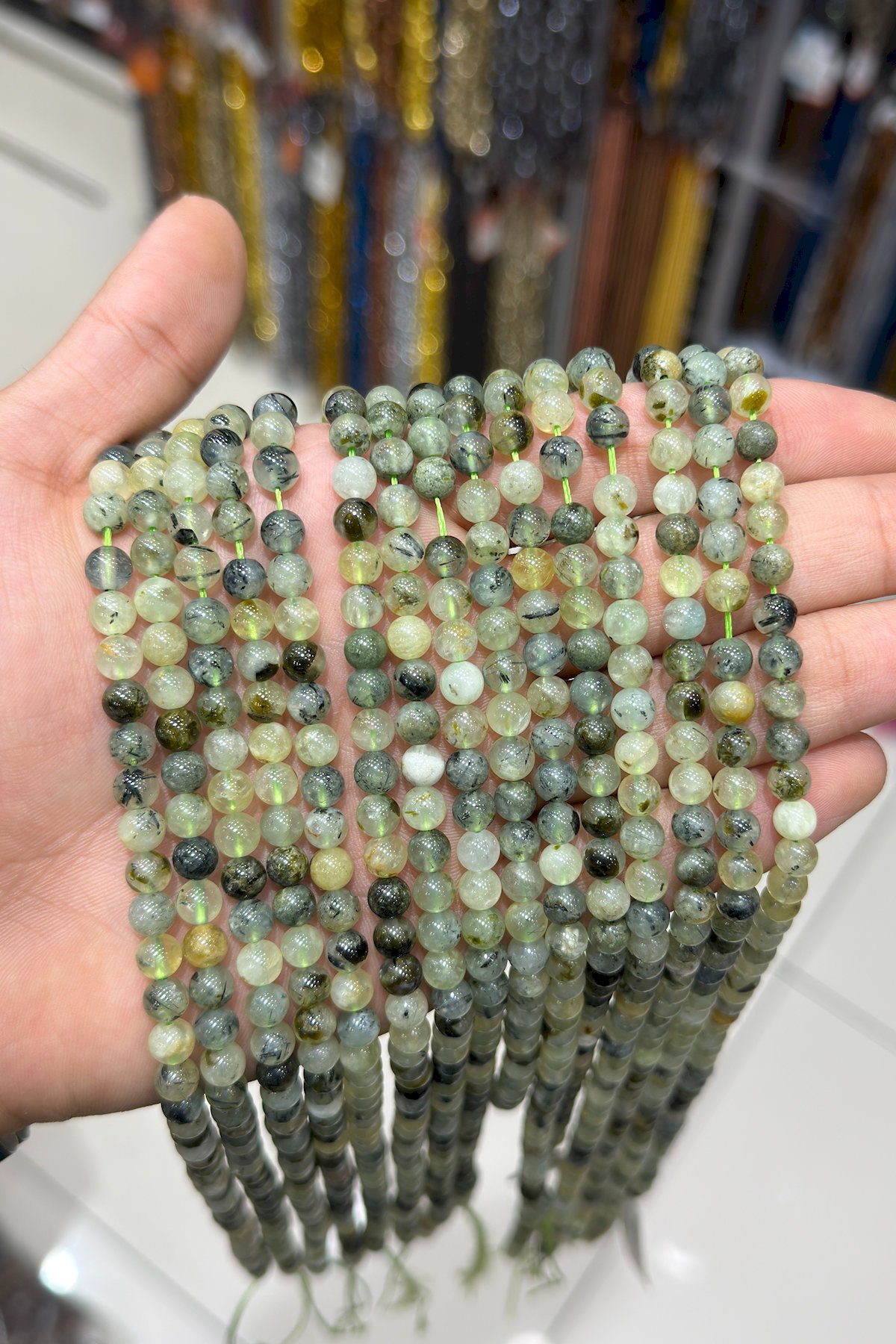 Prehnit Taşı Küre Kesim Parlak 6mm Doğal Taş Dizi [AA]