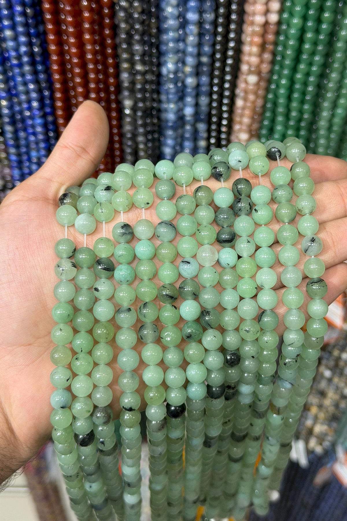Prehnite Natural Stone Shiny Globe Cut 8mm String Of Beads [B]
