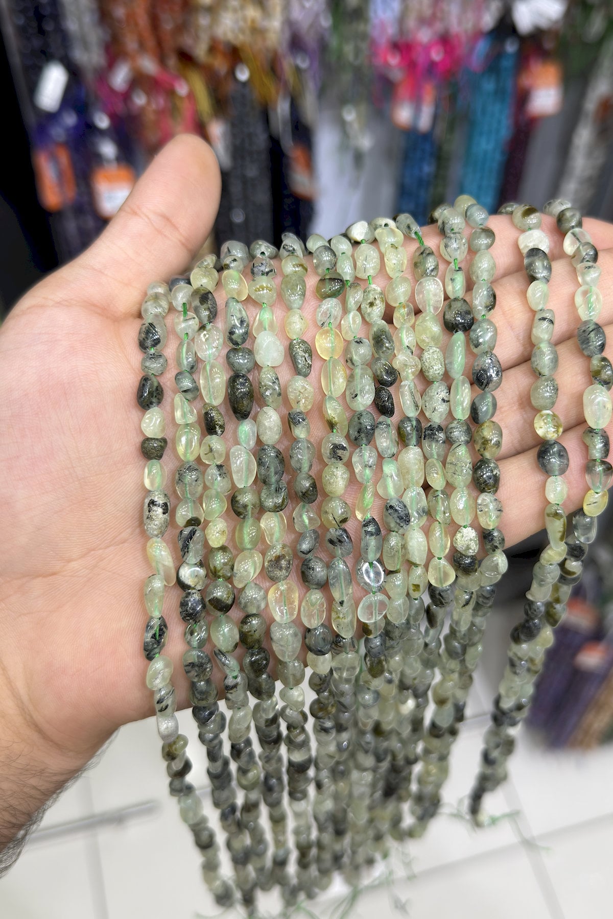Prehnite Natural Stone Tumbler Cut 4x6mm String Of Beads