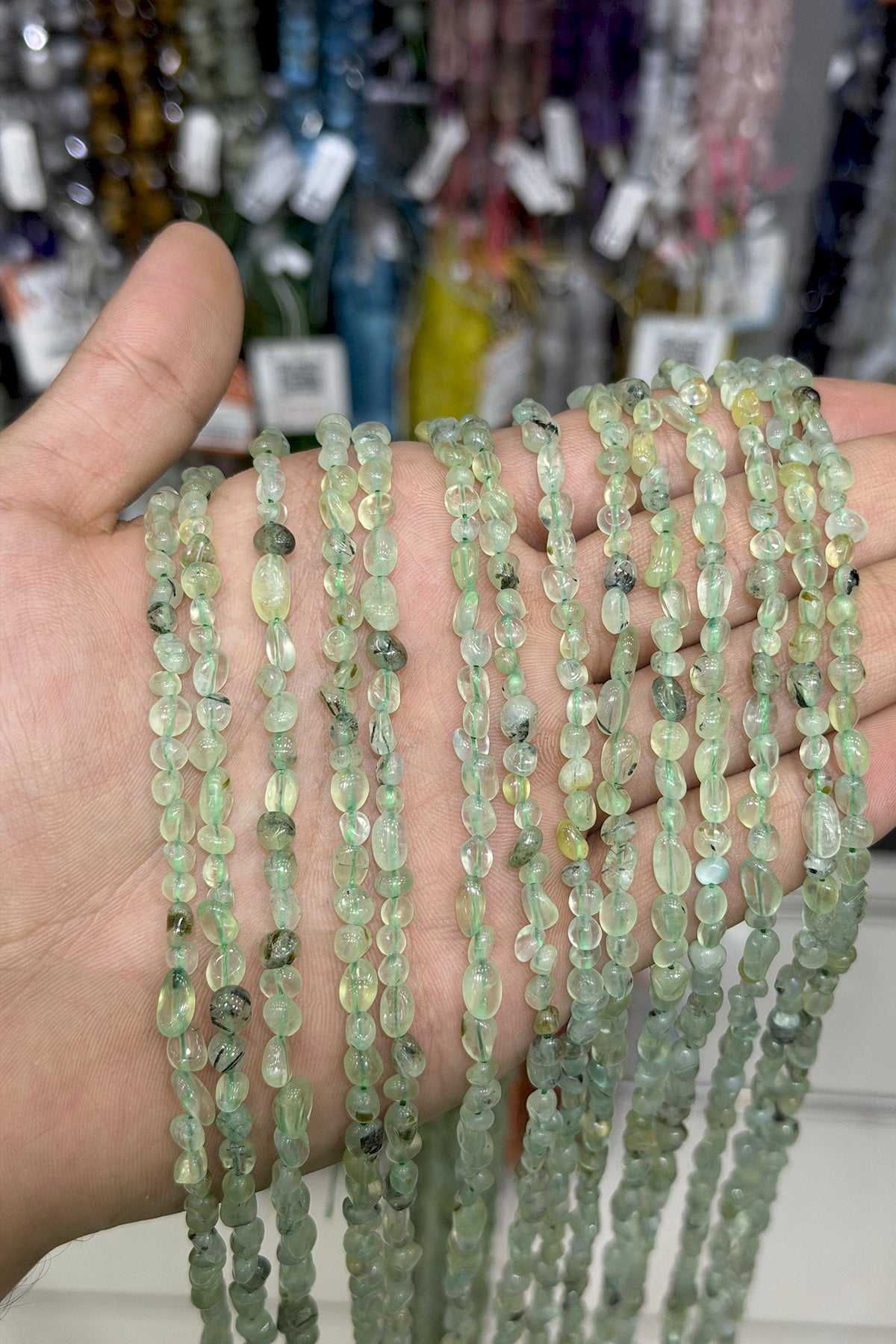 Prehnit Doğal Taş Parlak Tımbıl Kesim 4x6mm Dizi