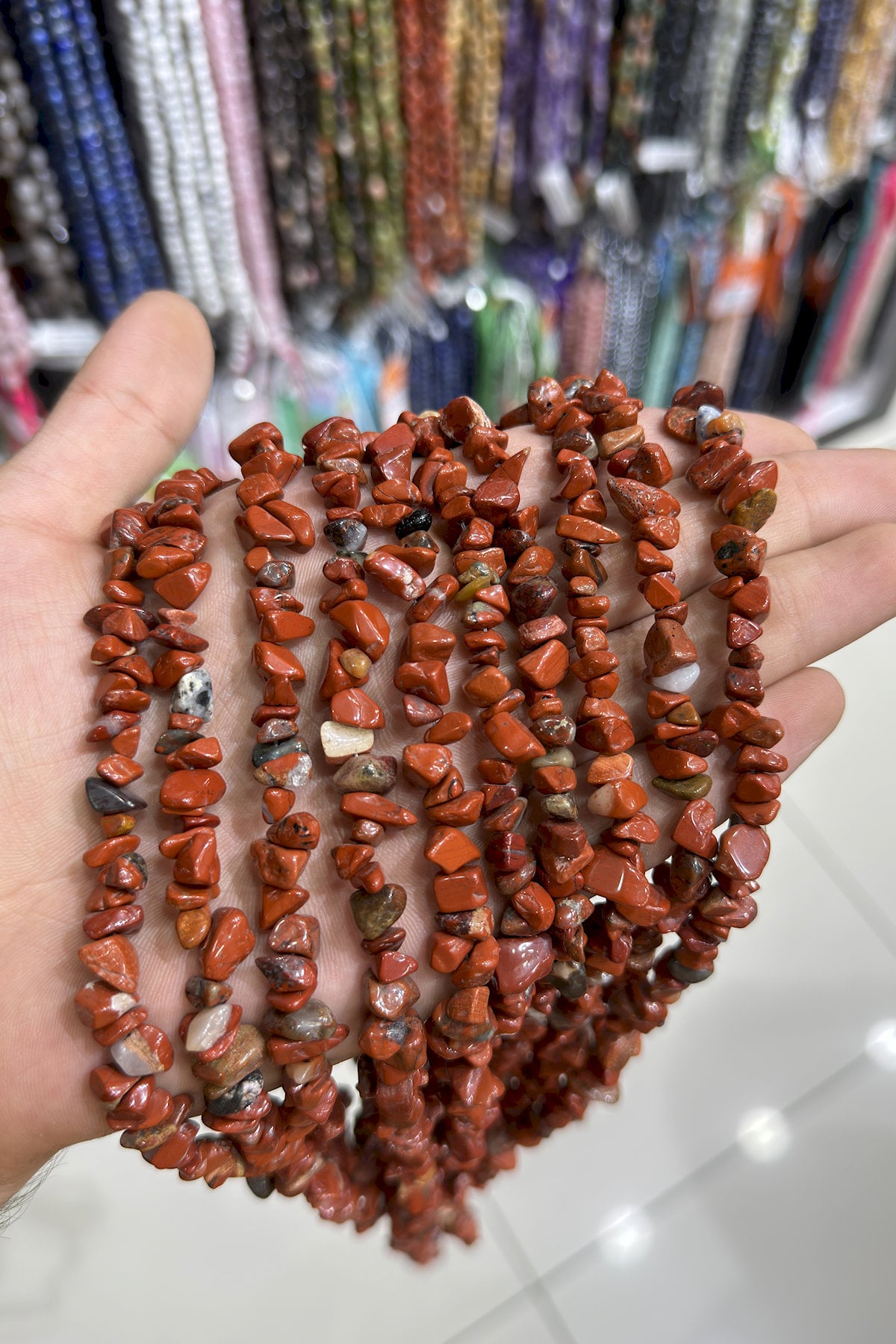 Red Jasper Natural Broken Stone Shiny 5x8mm String Of Beads