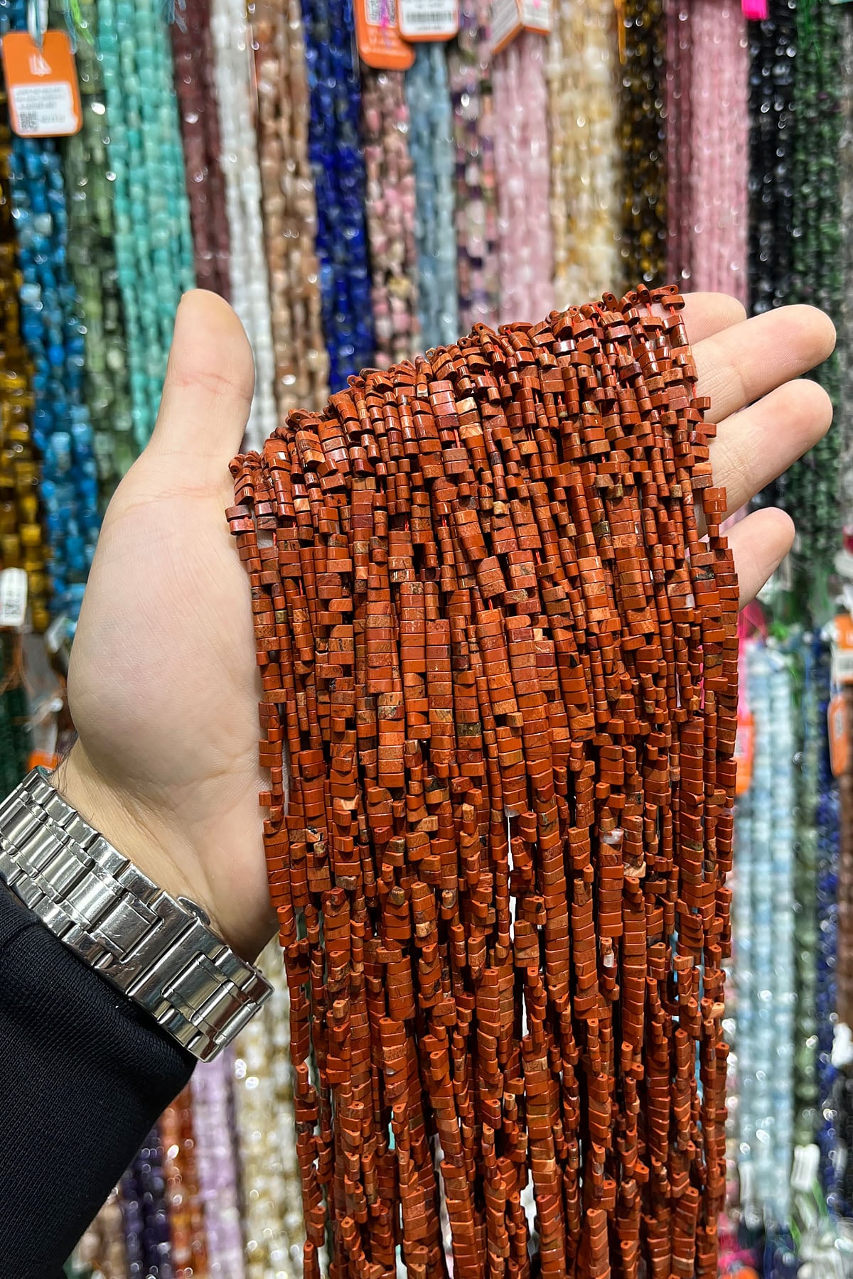 Red Jasper Taşı 3x5mm Çift Delikli Dizi