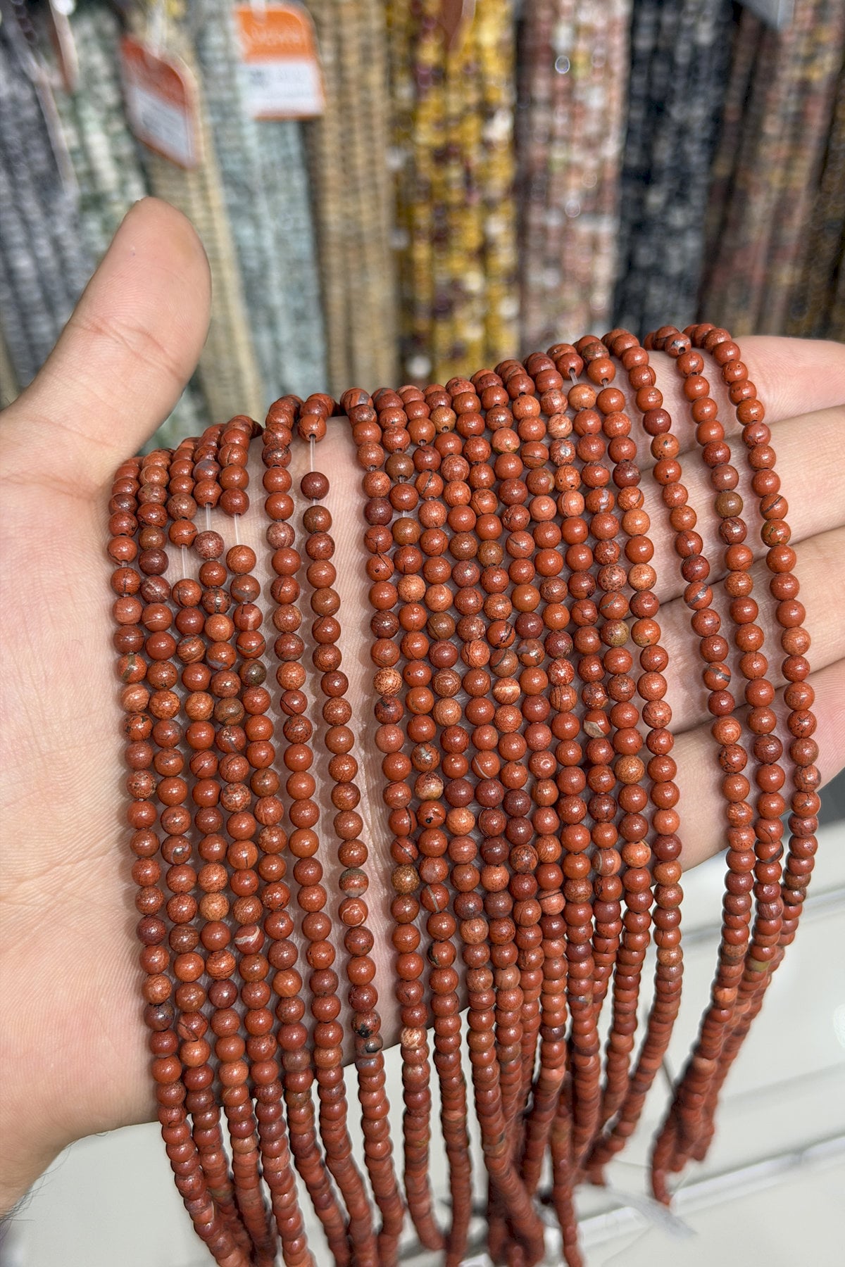 Red Jasper Taşı Küre Kesim Parlak Kırmızı 4mm Doğal Taş Dizi