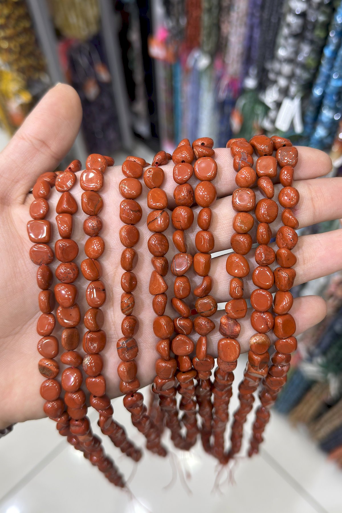 Red Jasper Stone Tumbled Nugget Cut Red 10x13mm Bead Strand