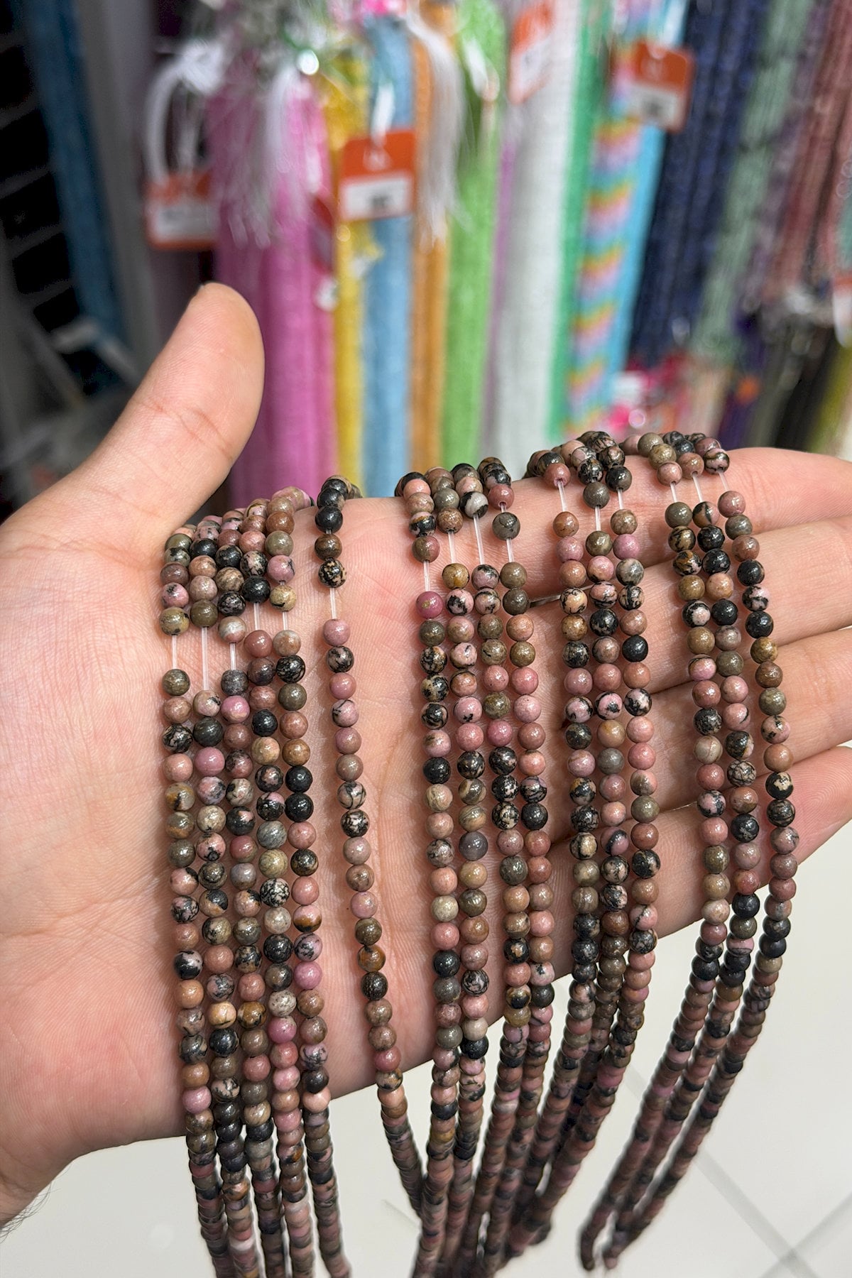 Rodonit Taşı Küre Kesim Parlak 4mm Doğal Taş Dizi [AA]