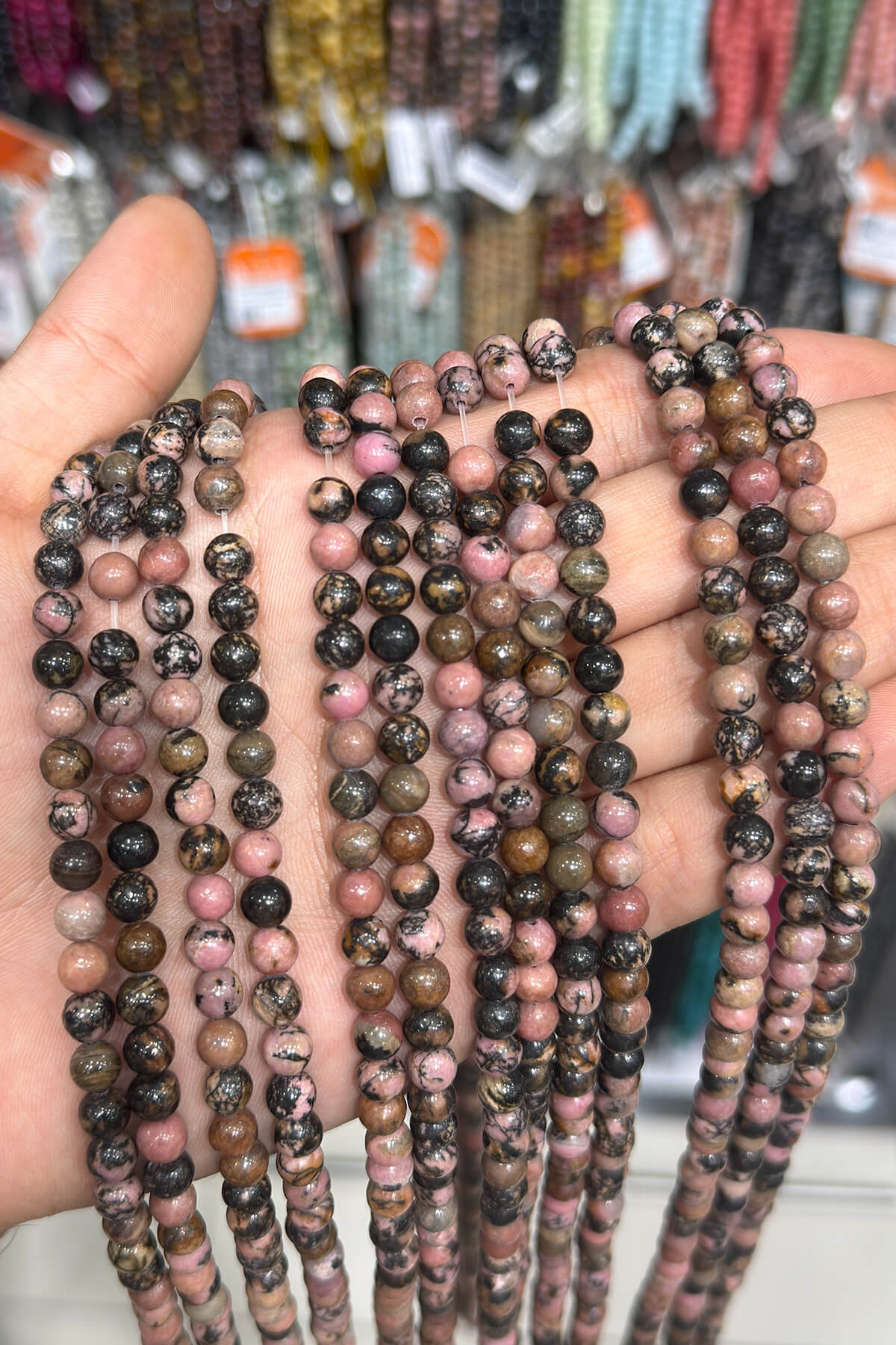 Rodonit Taşı Küre Kesim Parlak 6mm Doğal Taş Dizi [AA]