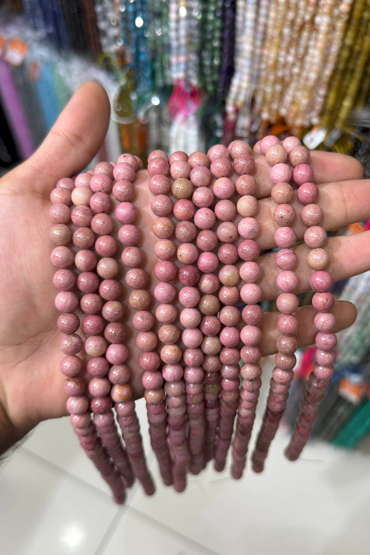 Rodonit Taşı Küre Kesim Parlak Pembe 8mm Doğal Taş Dizi [AA]