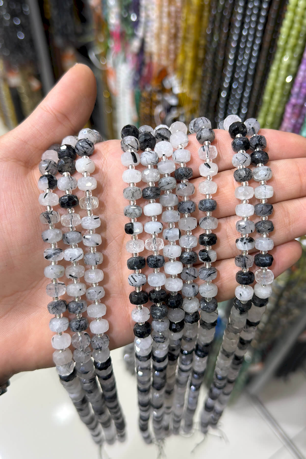 Rutil Kuvars Taşı Faset Kesim Parlak Siyah 8x6mm Doğal Taş Dizi [AA]