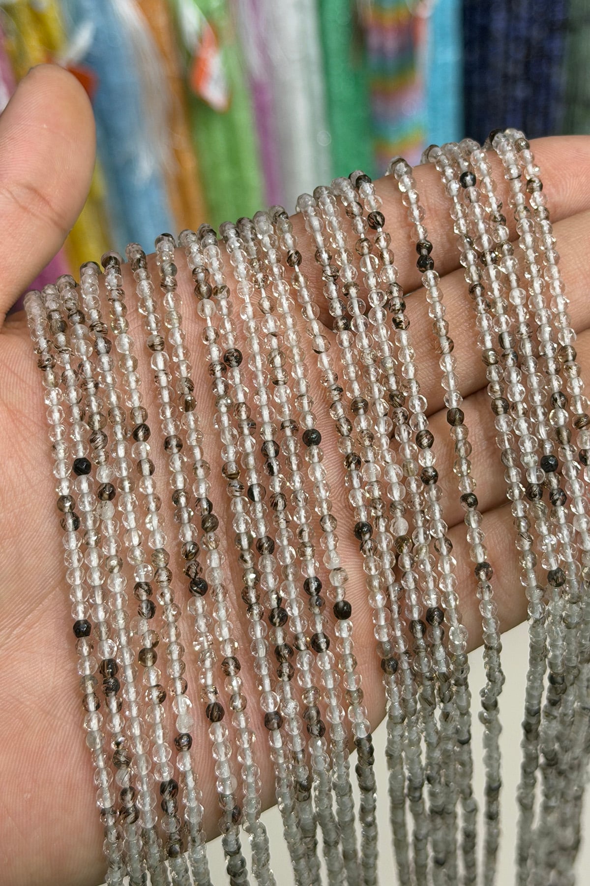 Rutile Quartz Natural Stone Shiny Black Facet Globe Cut 3mm String Of Beads