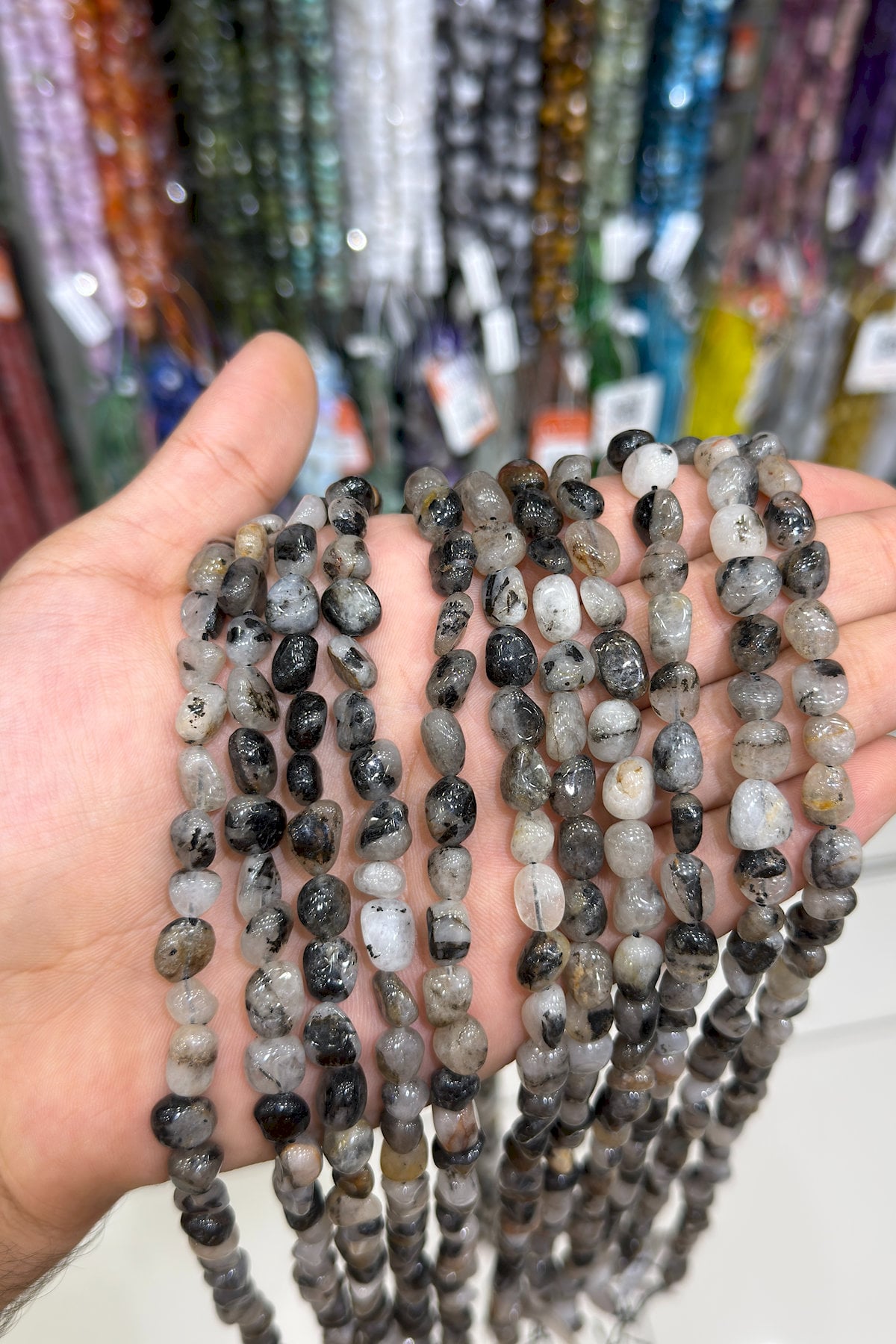 Rutile Quartz Natural Stone Tumbler Cut 6x8mm String Of Beads
