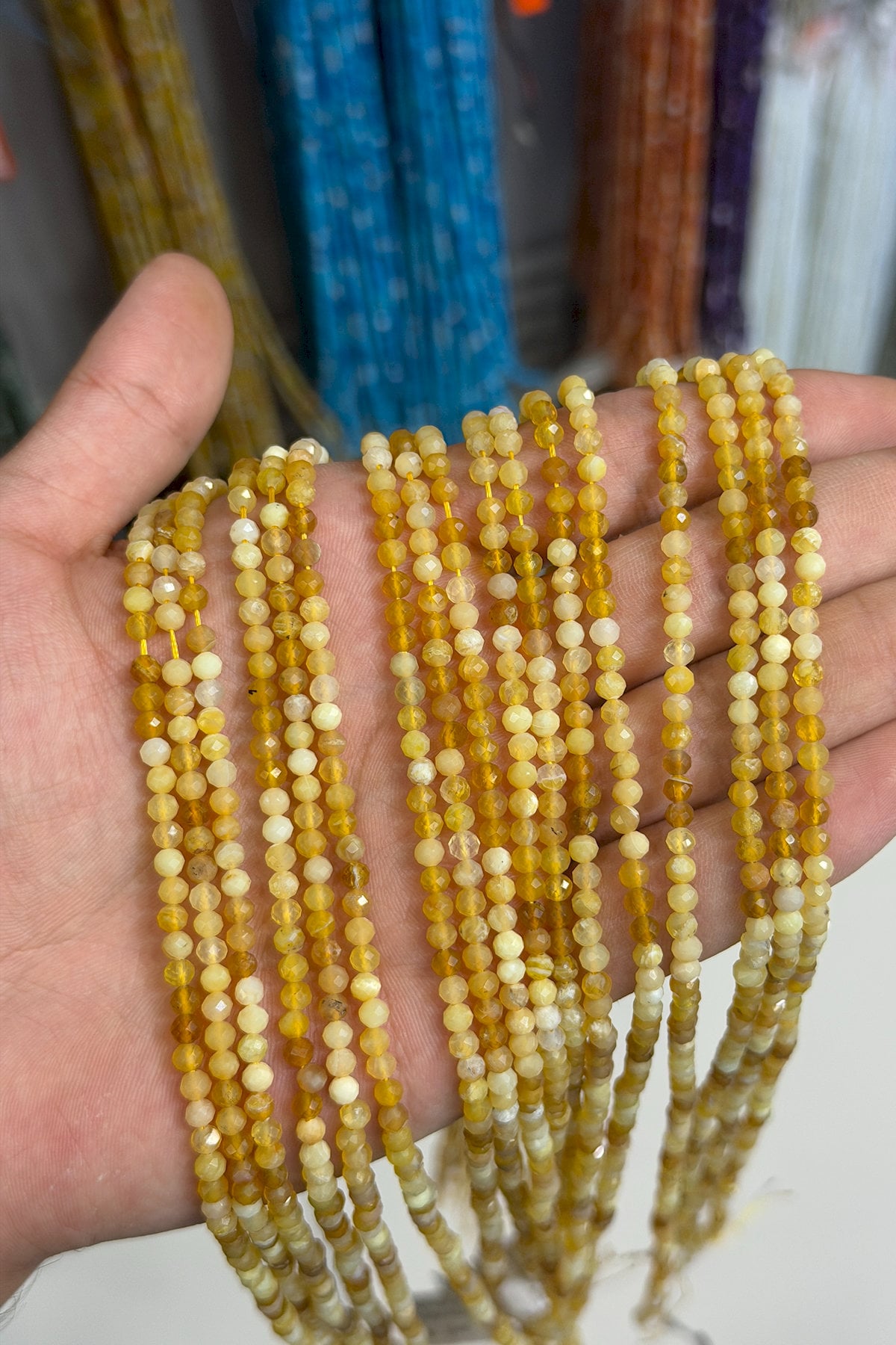 Sarı Opal Taşı Faset Küre Kesim Sarı 4mm Doğal Taş Dizi