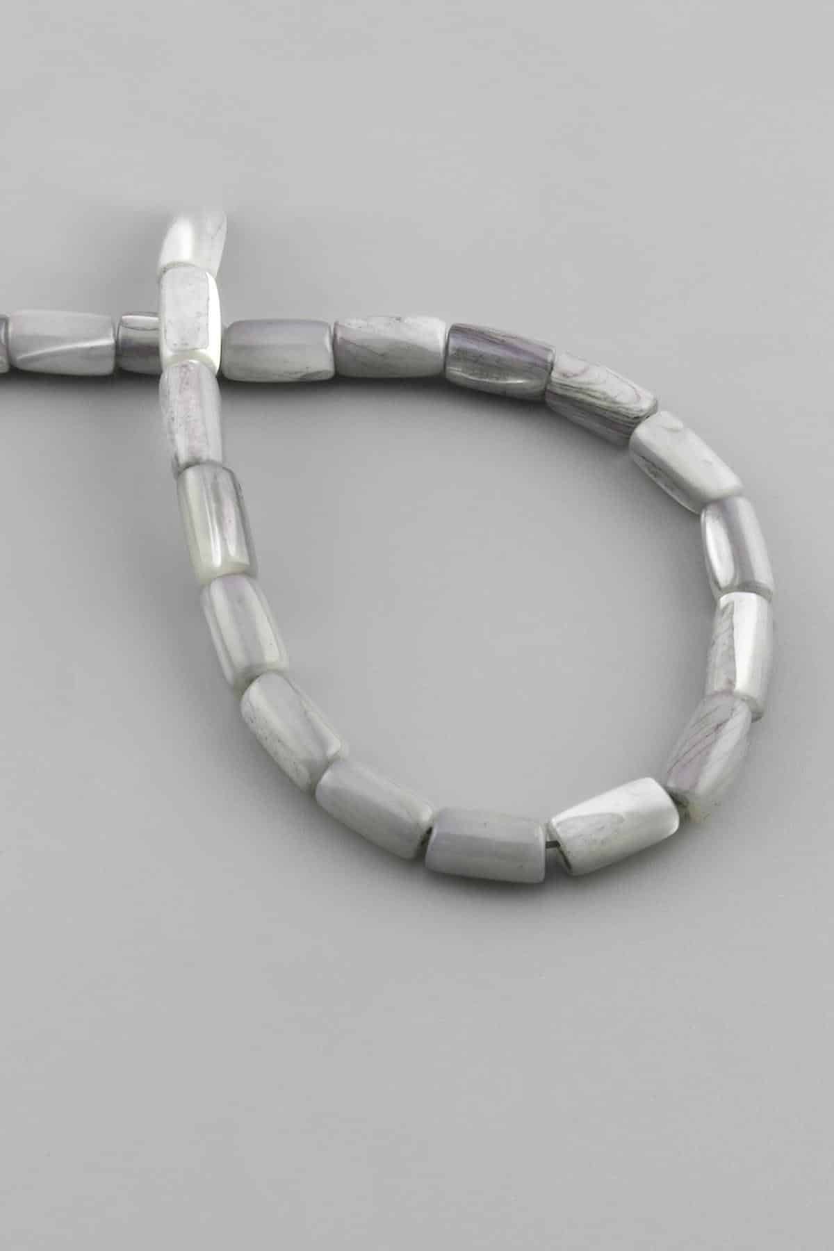 Sedef Taşı Silindir Kesim Parlak Gri 6x10mm Doğal Taş Dizi [AA]