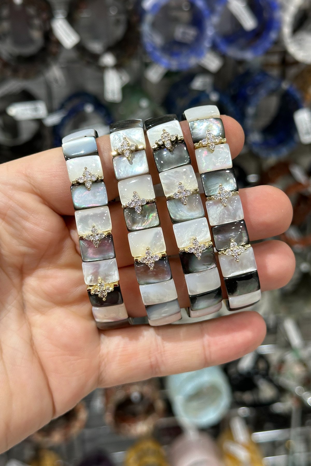 Sedef Doğal Taş Parlak Zirkonlu 8x11mm Bileklik