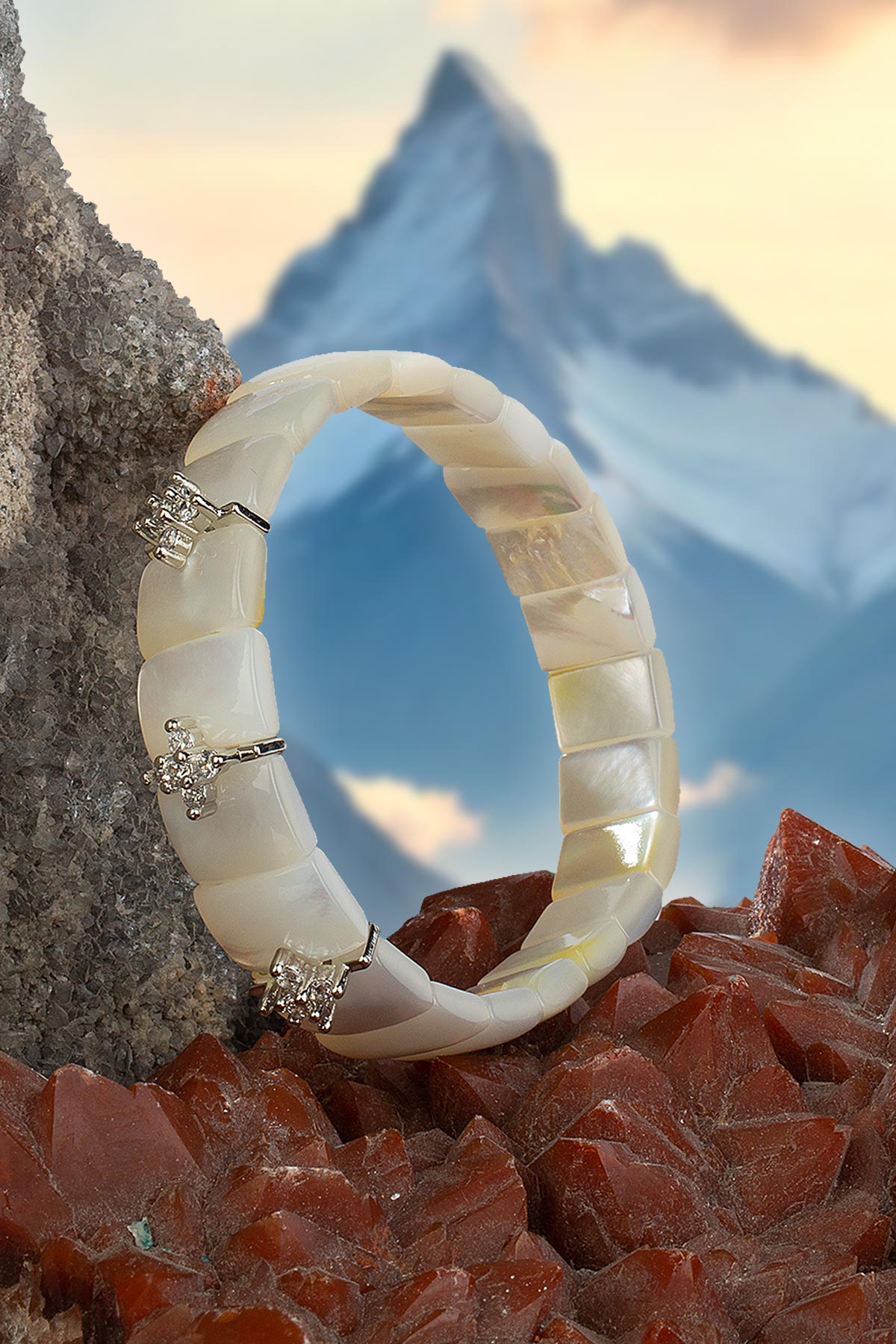 Sedef Doğal Taş Parlak Zirkonlu Roleks 8x11mm Bileklik