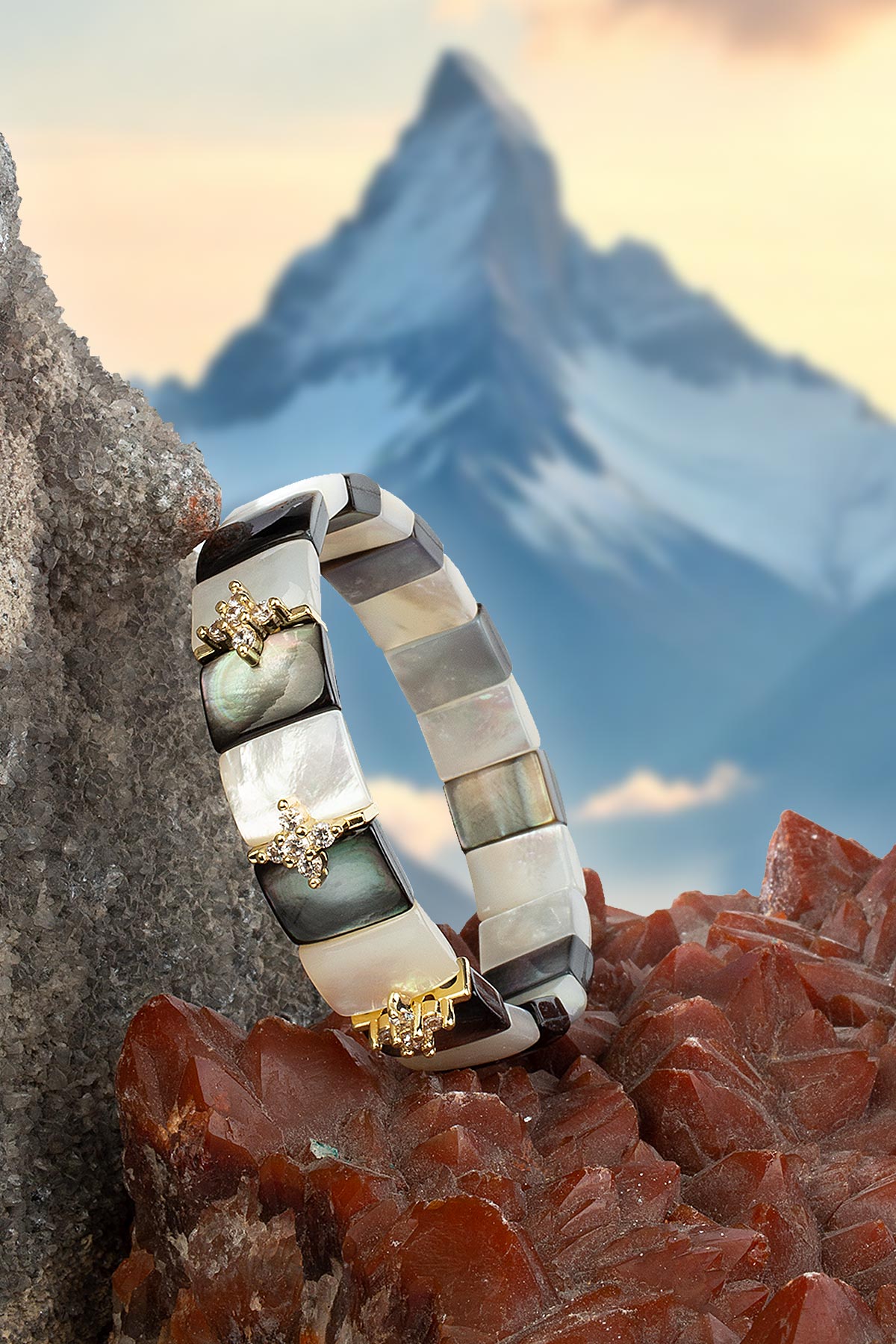 Sedef Doğal Taş Parlak Zirkonlu Roleks 8x11mm Bileklik