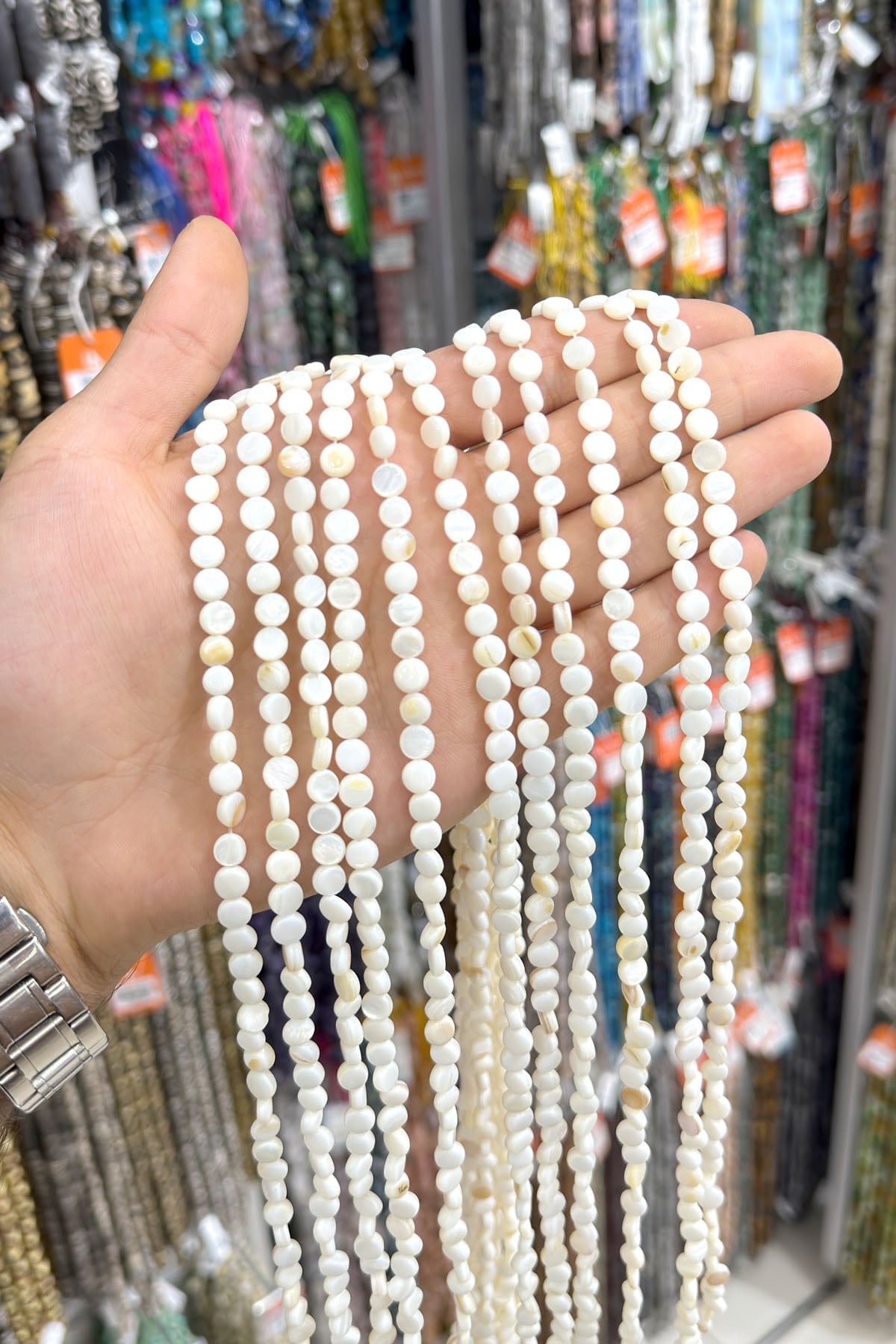 Sedef Taşı Daire Kesim Parlak Beyaz 6mm Doğal Taş Dizi [AB+]