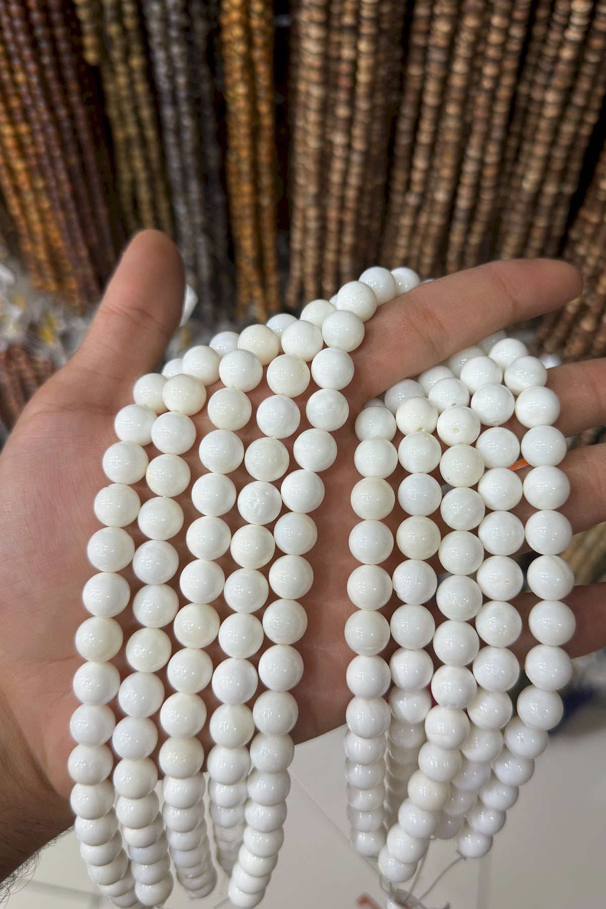 Sedef Taşı Küre Kesim Parlak Beyaz 10mm Doğal Taş Dizi