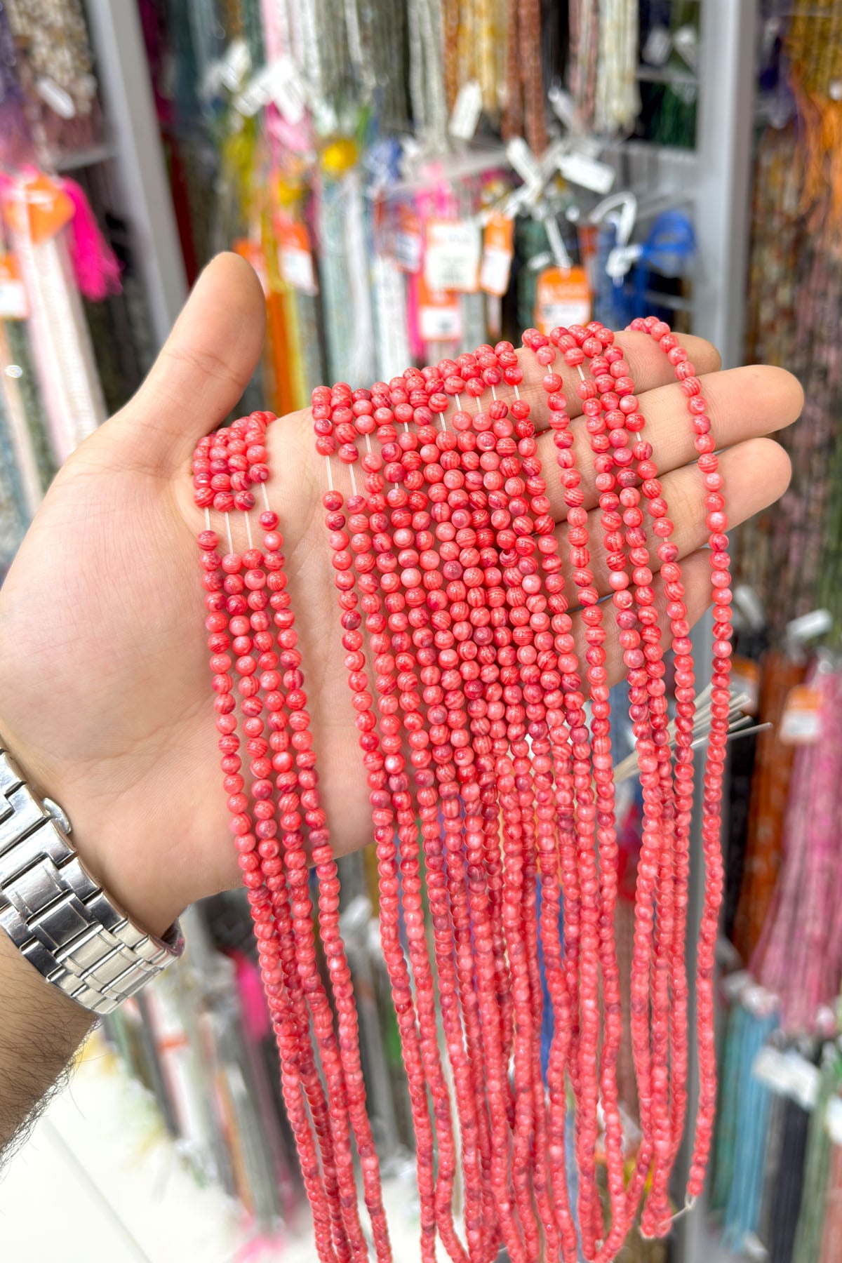 Sedef Taşı Küre Kesim Parlak Kırmızı 4mm Doğal Taş Dizi [AB+]