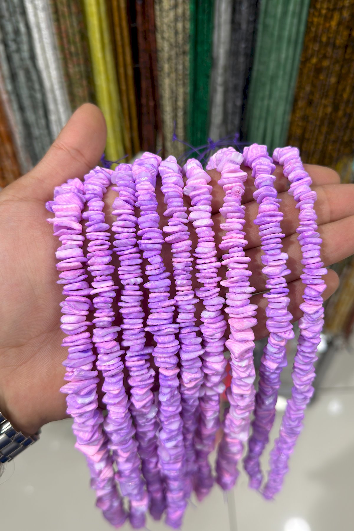 Sedef Taşı Rondela Kesim 12x13mm Mor Dizi