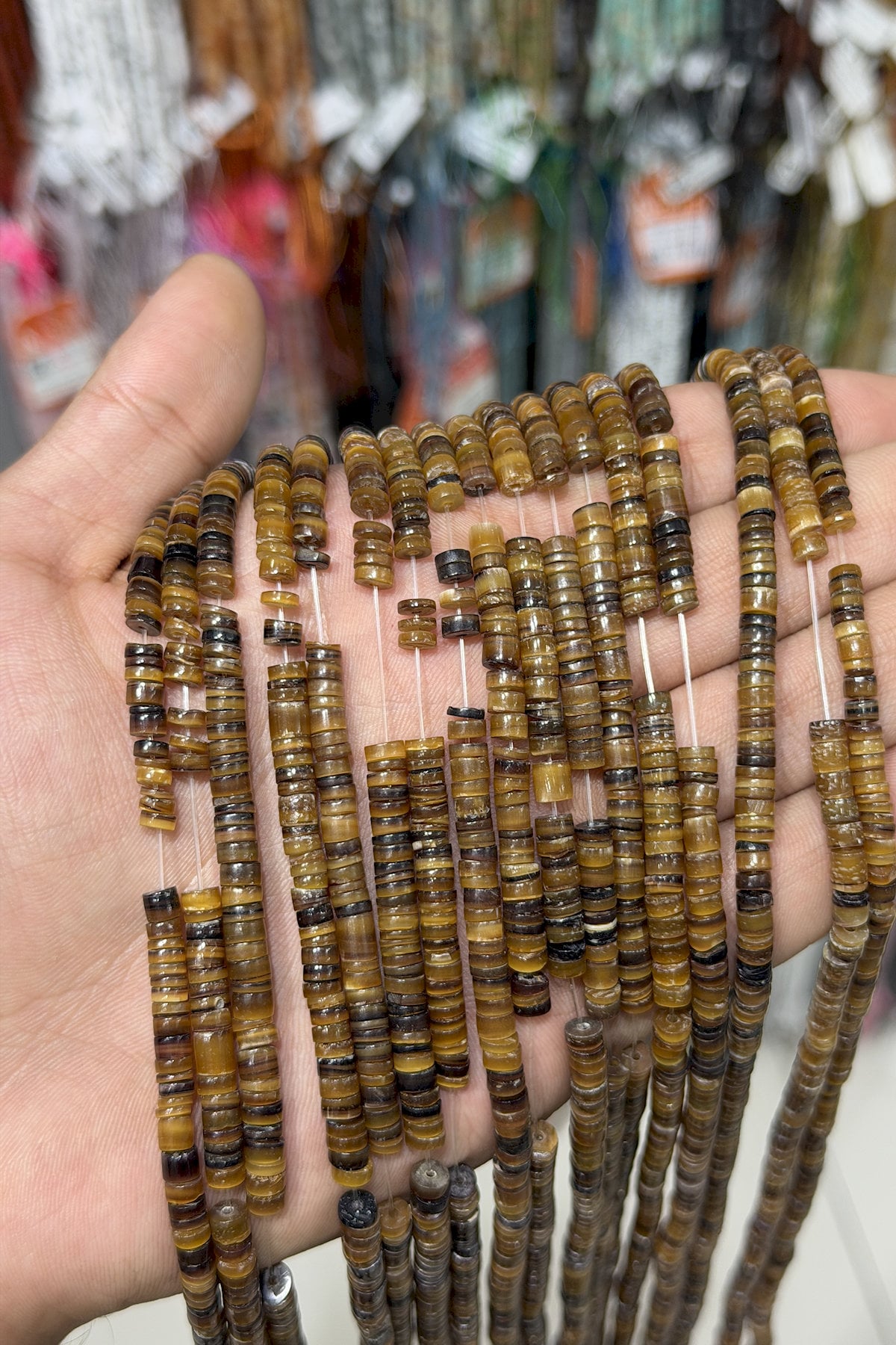 Sedef Doğal Taş Kahverengi Rondela Kesim 4x2mm Dizi