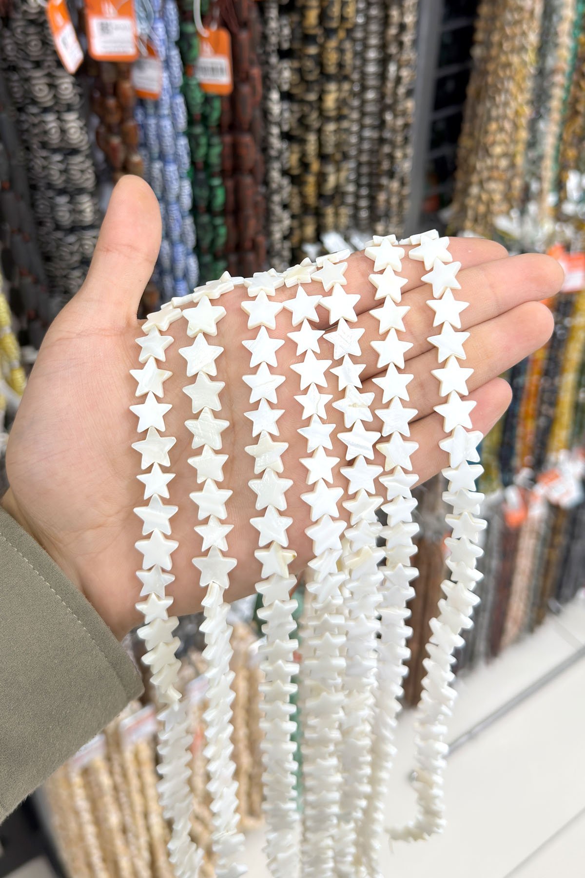 Sedef Taşı Yıldız Kesim Parlak Beyaz 13x3mm Doğal Taş Dizi [AB+]