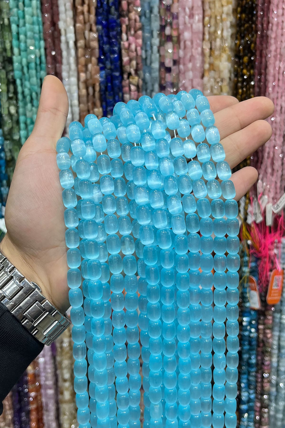 Selenit Taşı Bebek Mavi Kapsül Kesim 8x12mm Dizi