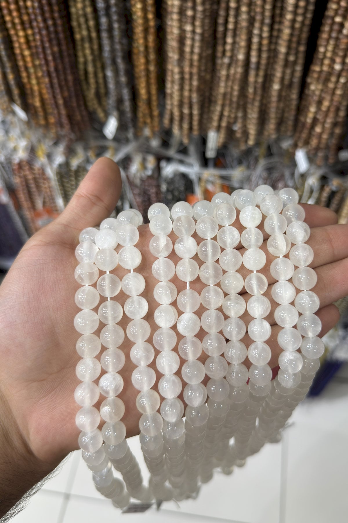 Selenite Natural Stone Shiny Globe Cut 10mm String Of Beads