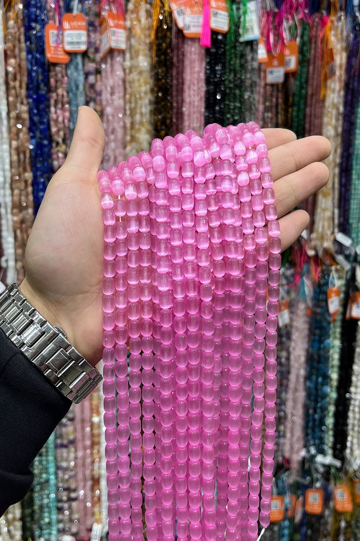 Selenit Taşı Pembe Arpa Kesim 6x9mm Dizi