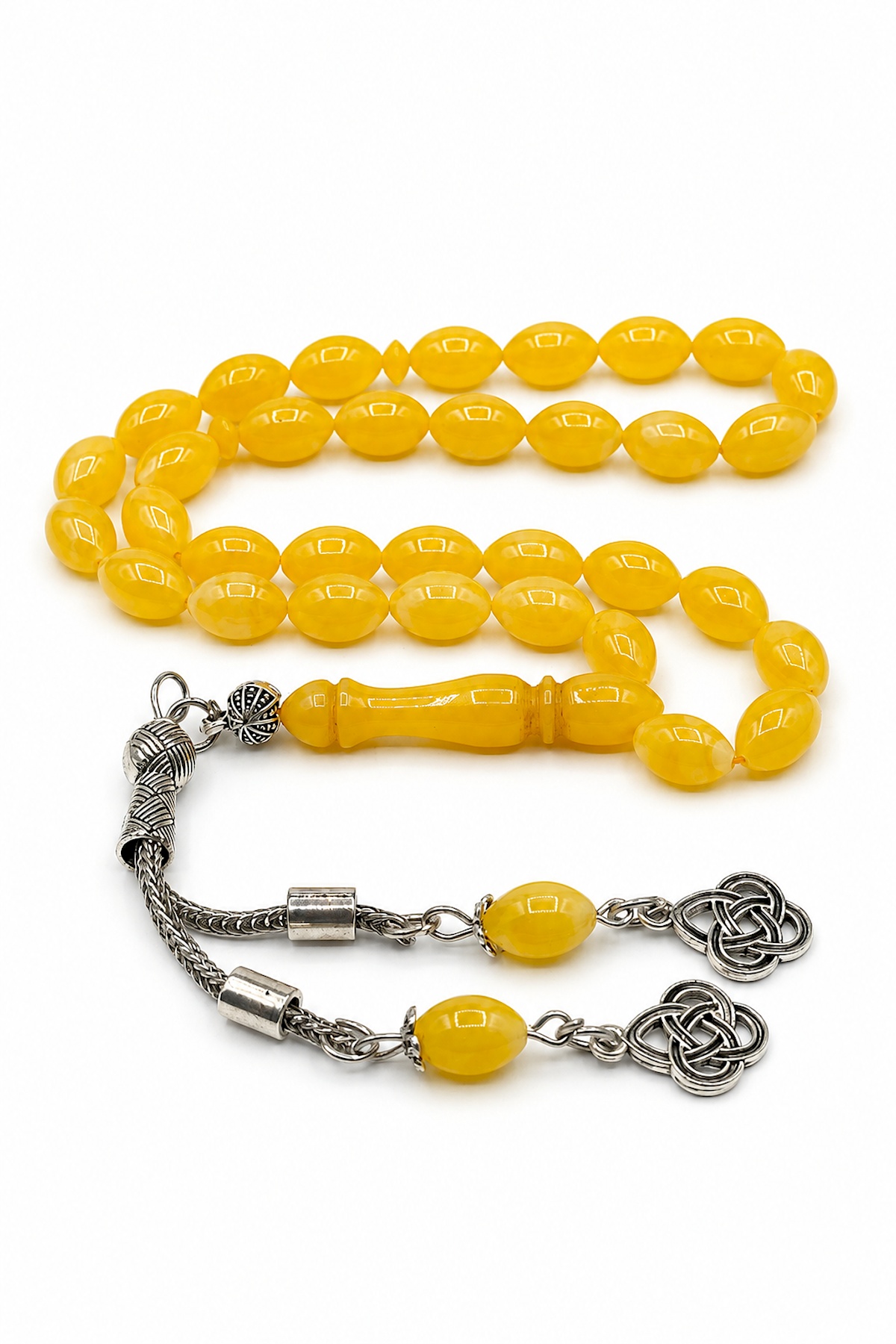 Pressed Beirut Amber Rice-Cut 33-Bead Prayer Beads