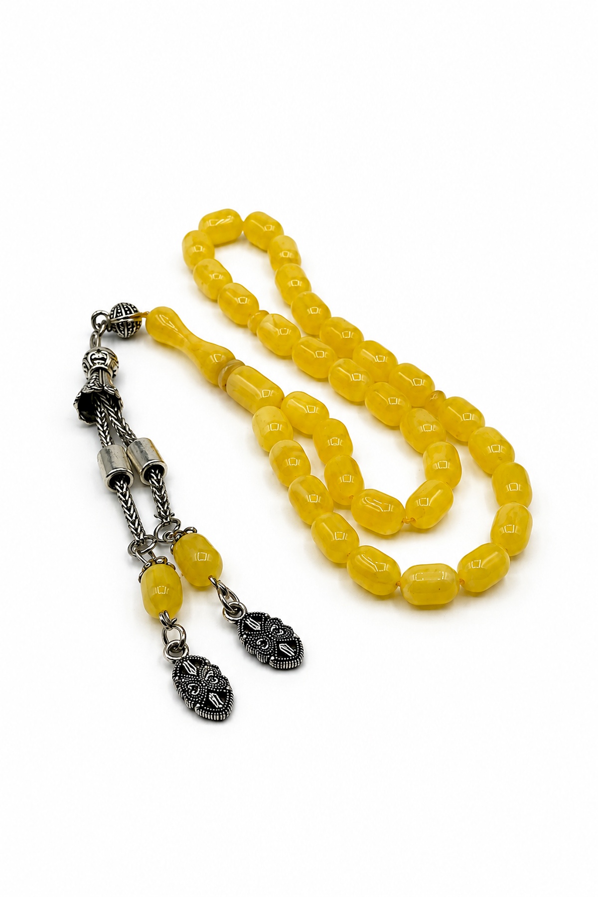 Pressed Beirut Amber Capsule-Cut 33-Bead Prayer Beads
