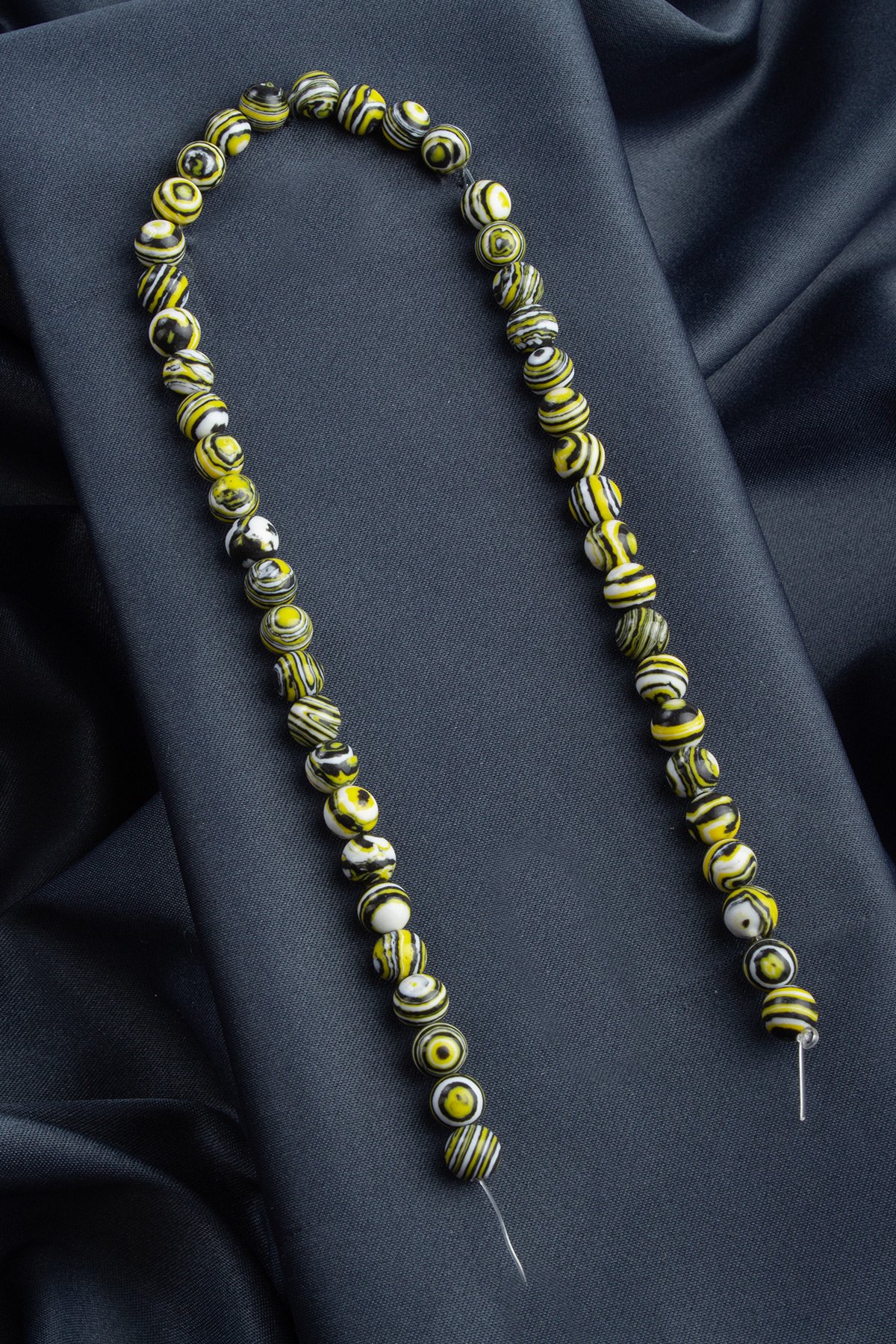 Sıkma Malakit Doğal Taş Siyah Sarı Küre Kesim 8mm Dizi [B+]