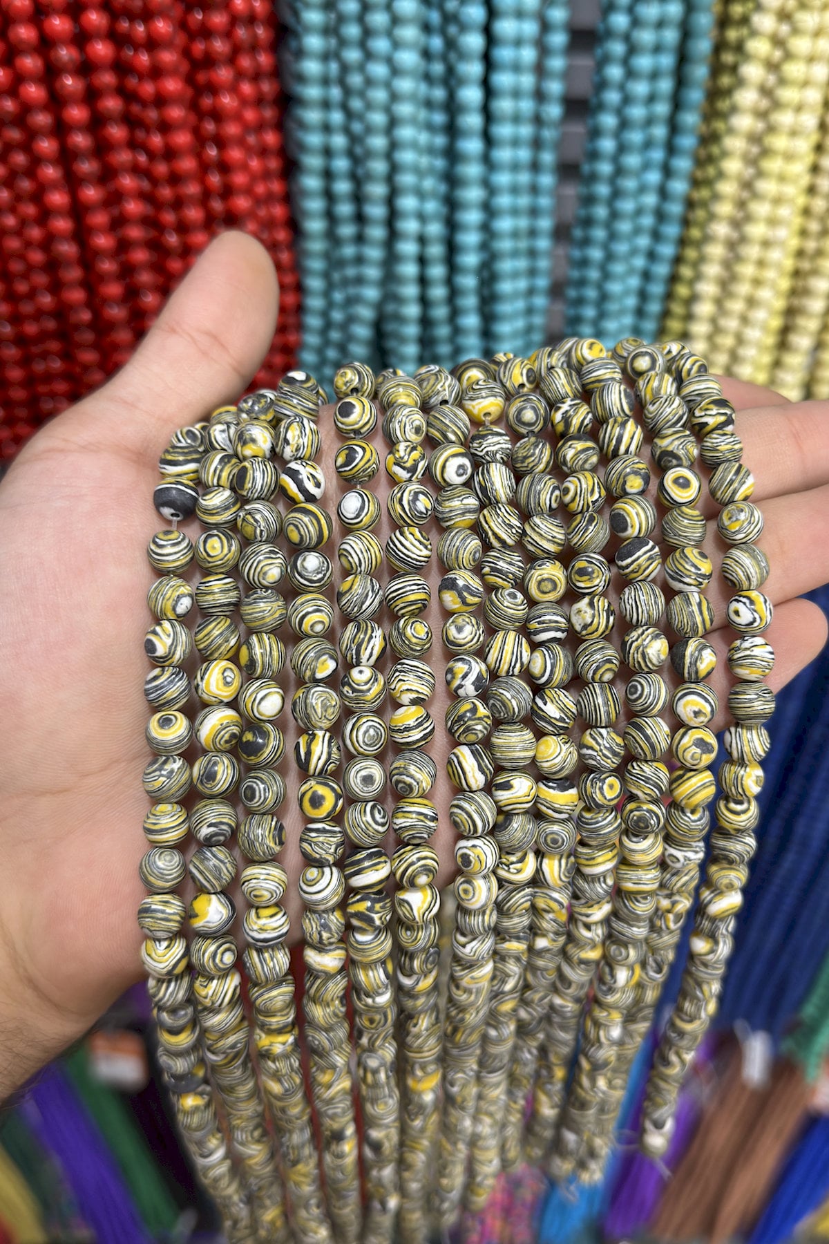 Malachite Natural Stone Yellow Globe Cut 8mm String Of Beads