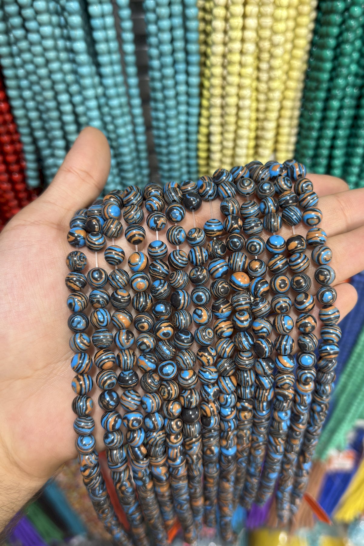 Squeezing Malachite Shiny Black Dark Blue Globe Cut 8mm String Of Beads