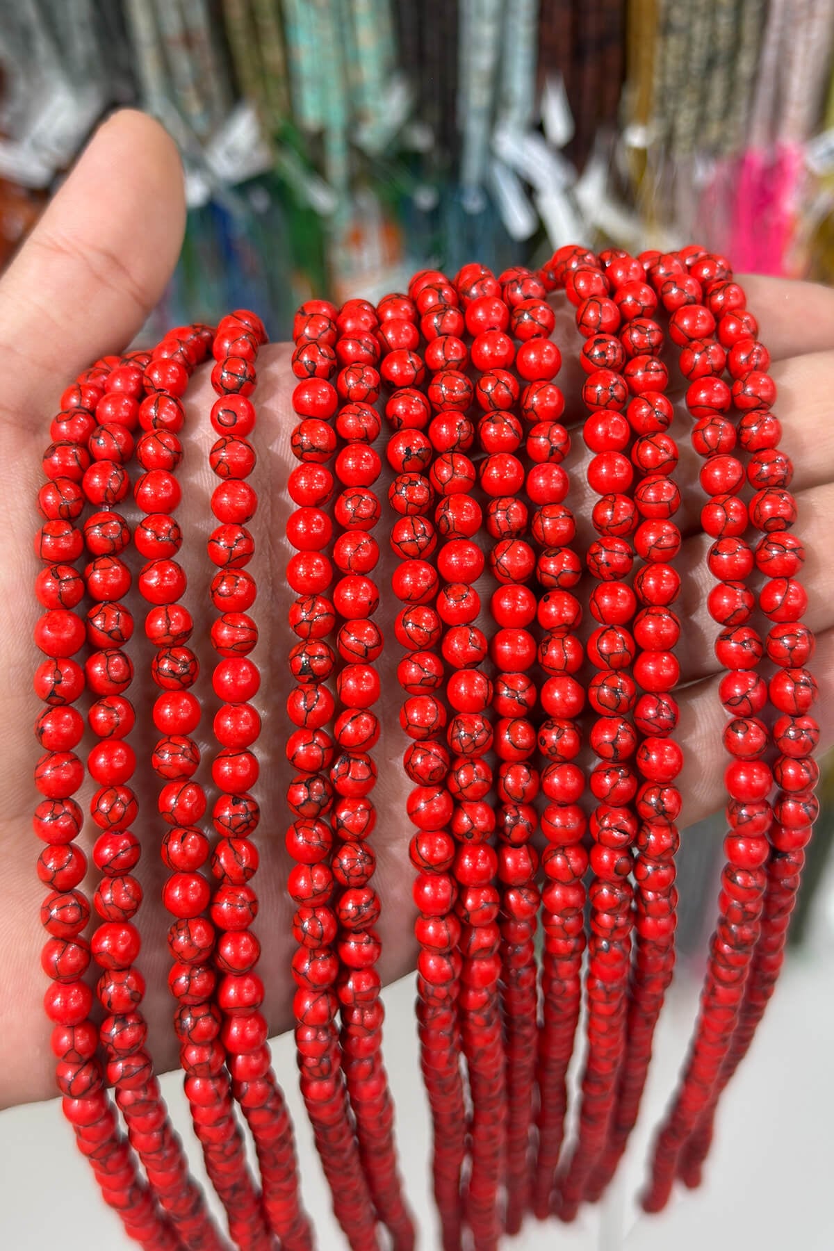 Squeezing Coral Shiny Red Globe Cut 6mm String Of Beads