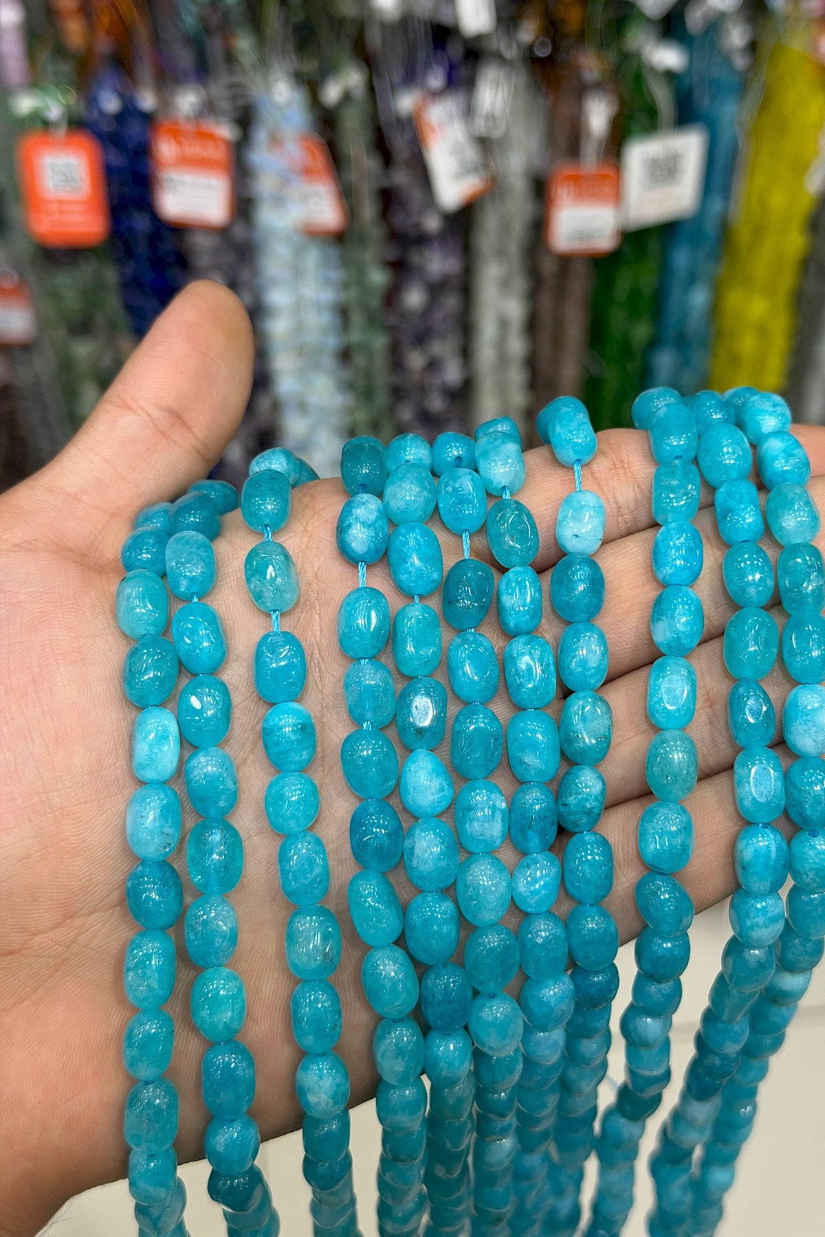 Sıkma Doğal Taş Mavi Tımbıl 11x8mm Kesim Dizi