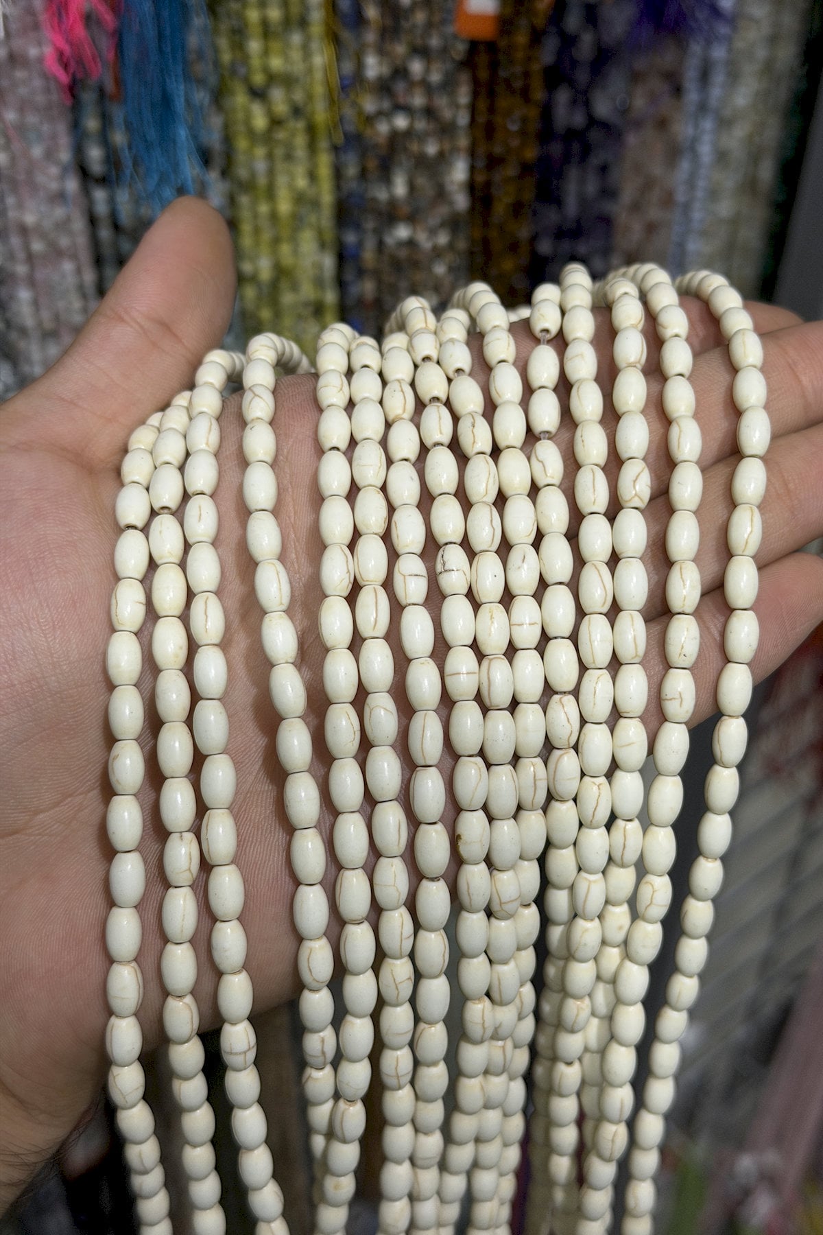 Turquoise Squeezing Natural Stone Large Barley Cut White 8mm String Of Beads