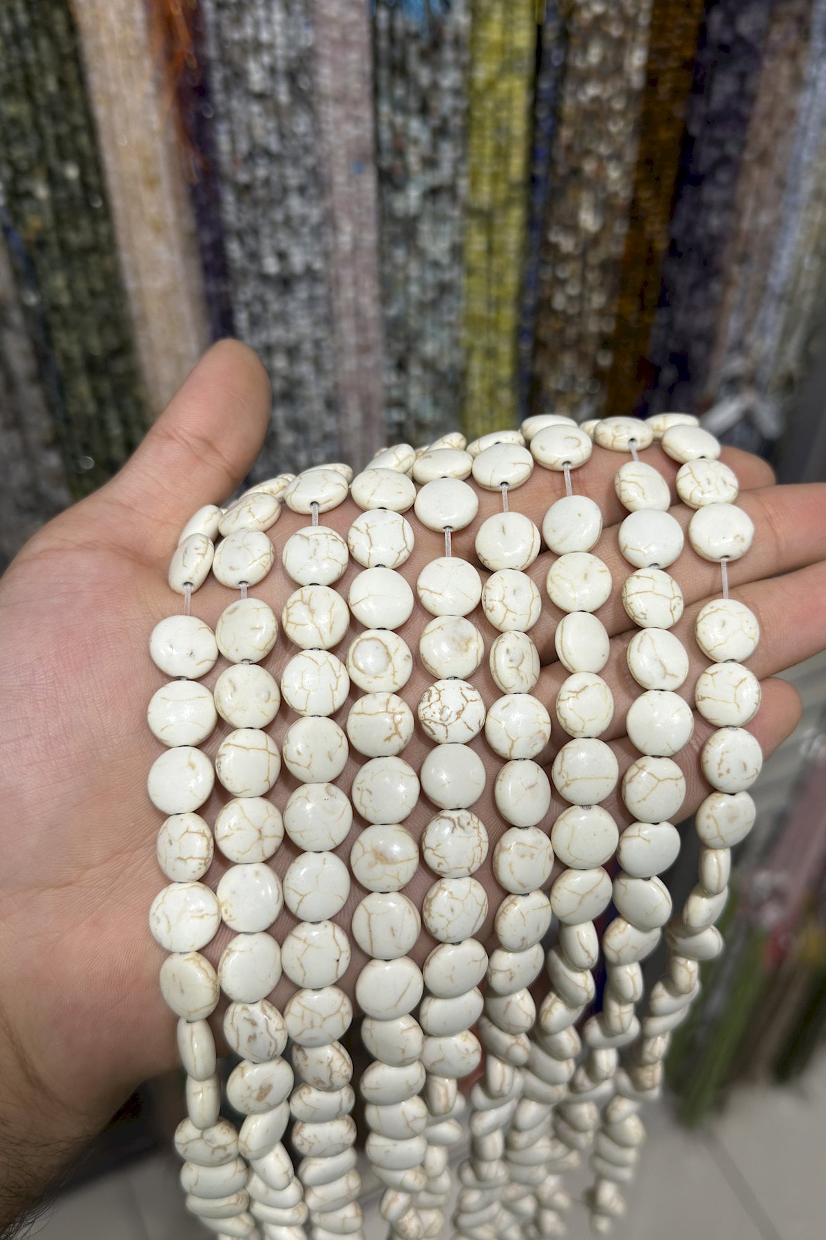 Sıkma Turkuaz Daire Kesim Beyaz 10mm Doğal Taş Dizi