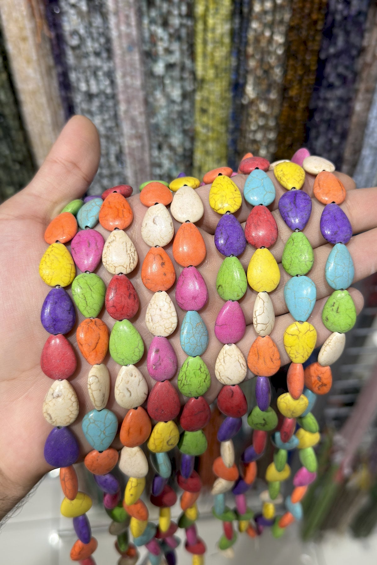 Sıkma Turkuaz Damla Kesim Karışık 13x17mm Doğal Taş Dizi