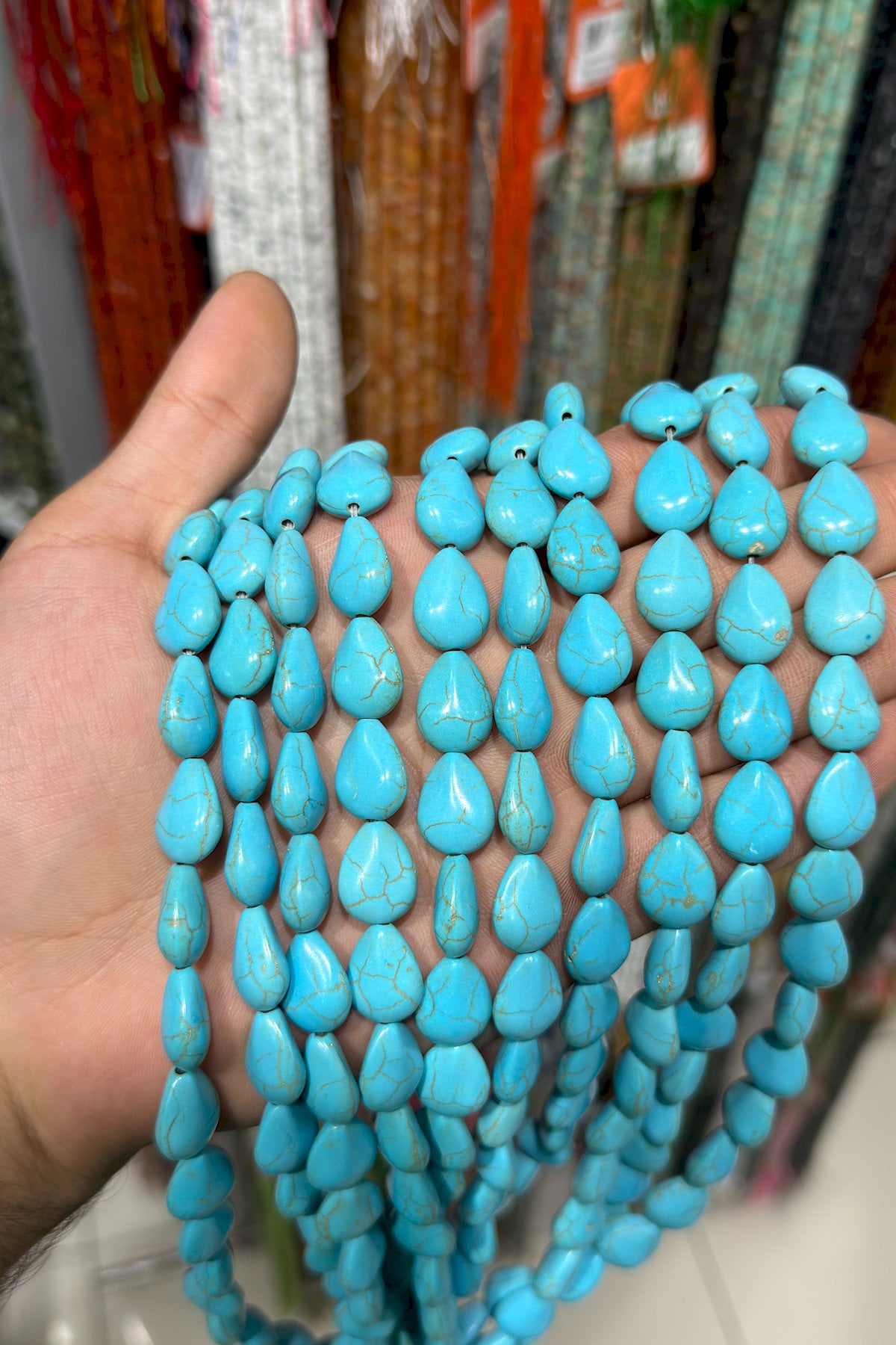 Turquoise Squeezing Natural Stone Blue Drop Cut 12x16mm String Of Beads