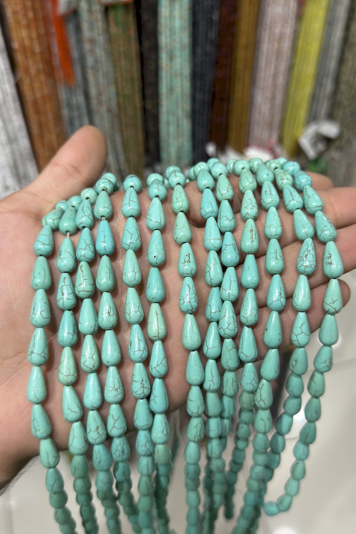 Sıkma Turkuaz Damla Kesim Mavi 7x13mm Doğal Taş Dizi