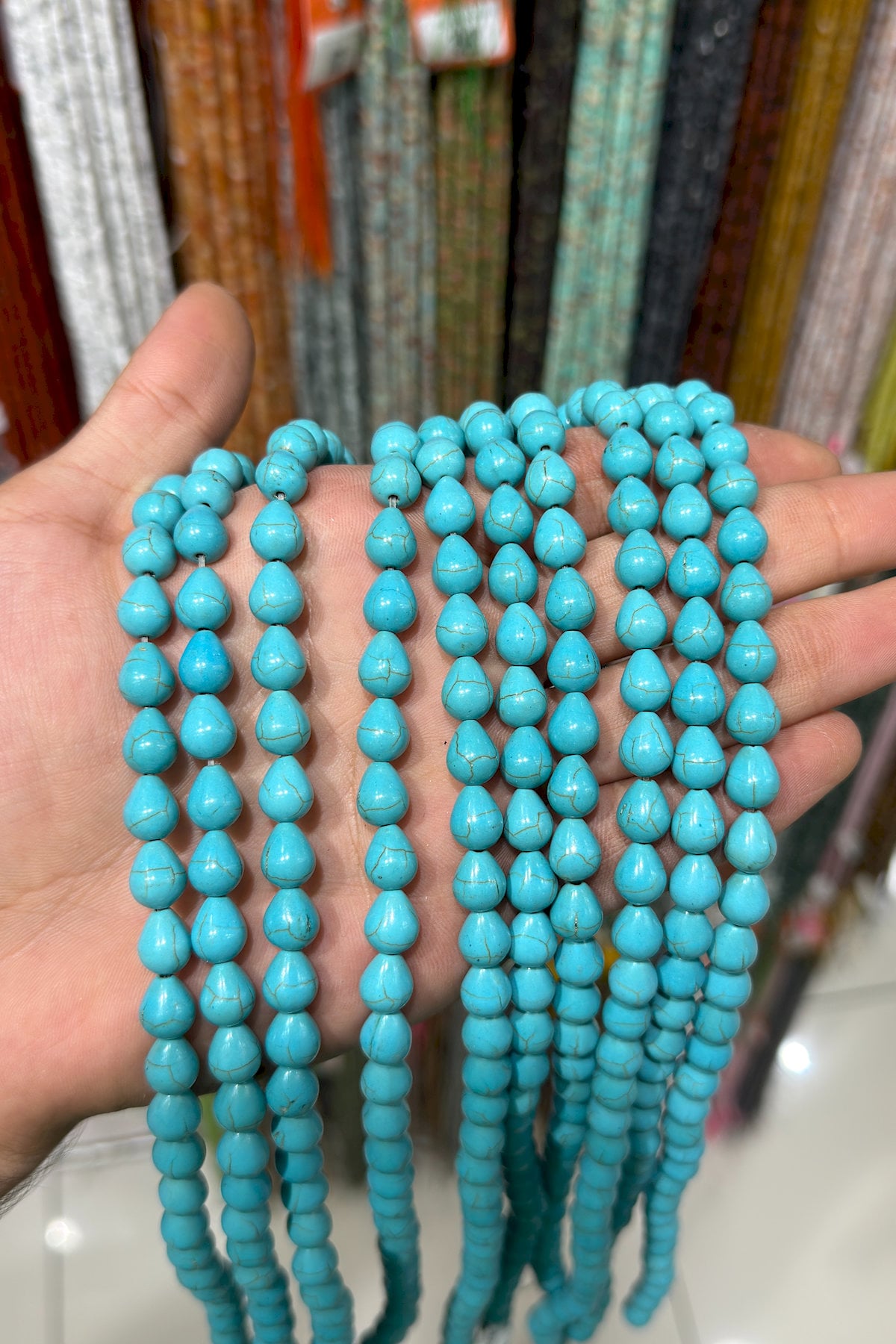 Turquoise Squeezing Natural Stone Blue Drop Cut 8x10mm String Of Beads