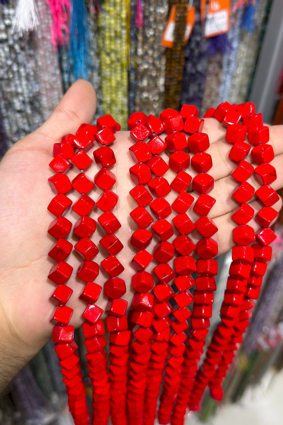 Sıkma Turkuaz Dörtgen Kesim Karışık 8x8mm Doğal Taş Dizi