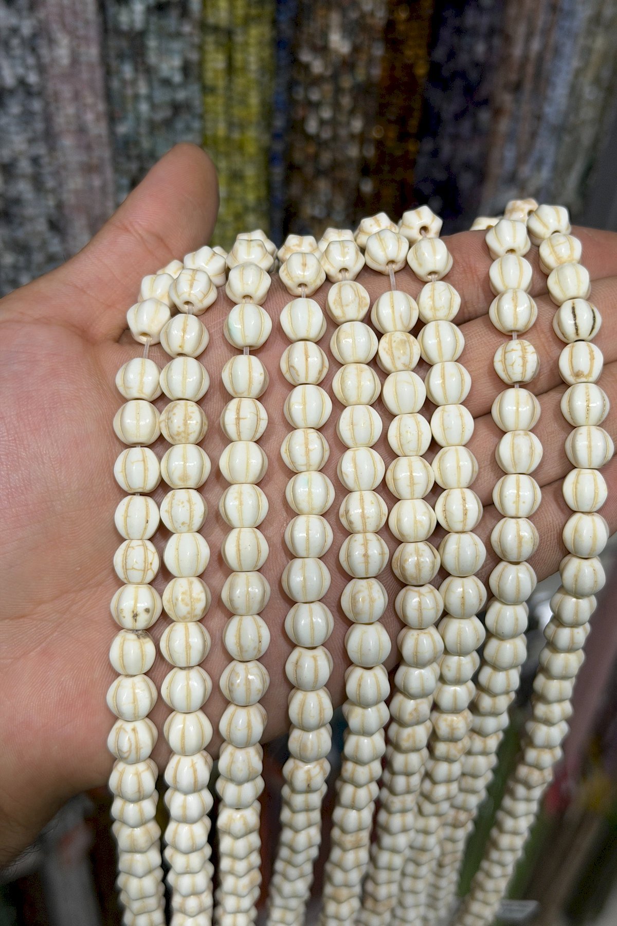 Sıkma Turkuaz Kabak Kesim Beyaz 10mm Doğal Taş Dizi